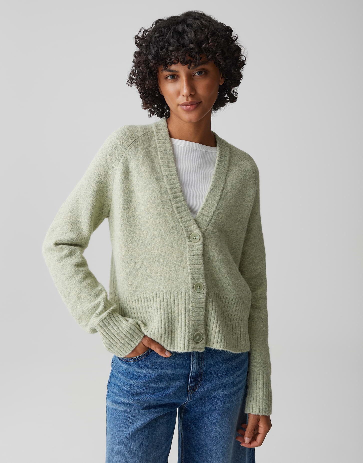 OPUS Cardigan DASSI aus Alpaka Wollmix V-Ausschnitt, weicher Griff, flauschige Oberfläche