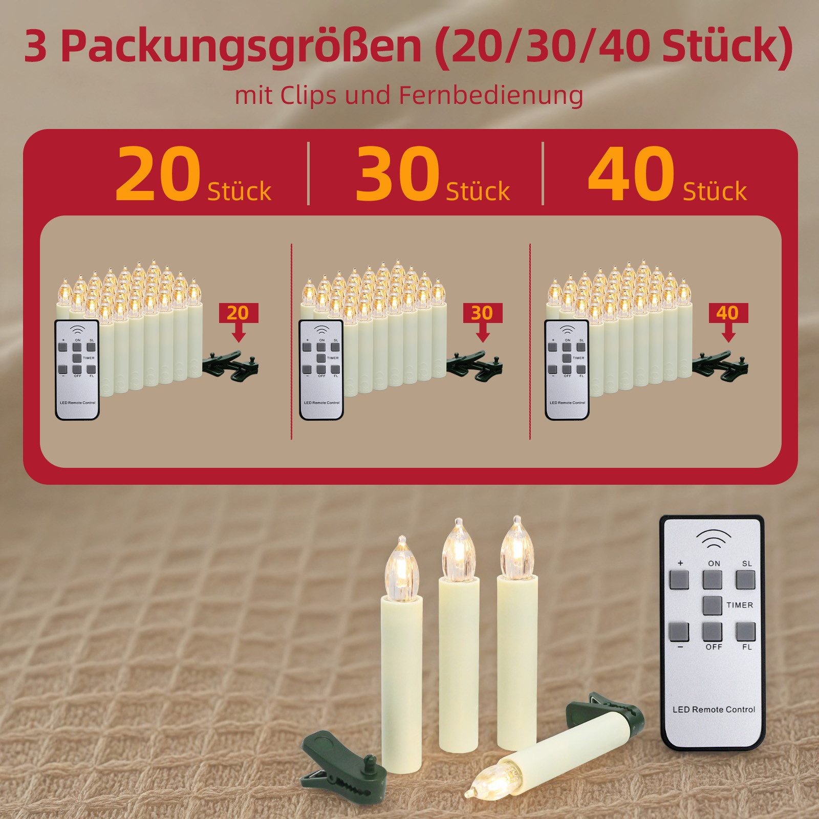 Gotoll LED-Christbaumkerzen LZ20-40 20/30/40er weihnachtsbaumkerzen kabello günstig online kaufen