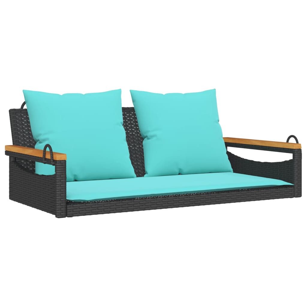 vidaXL Gartenbank Hängebank mit Kissen Schwarz 109x62x40 cm Poly Rattan (1-St)