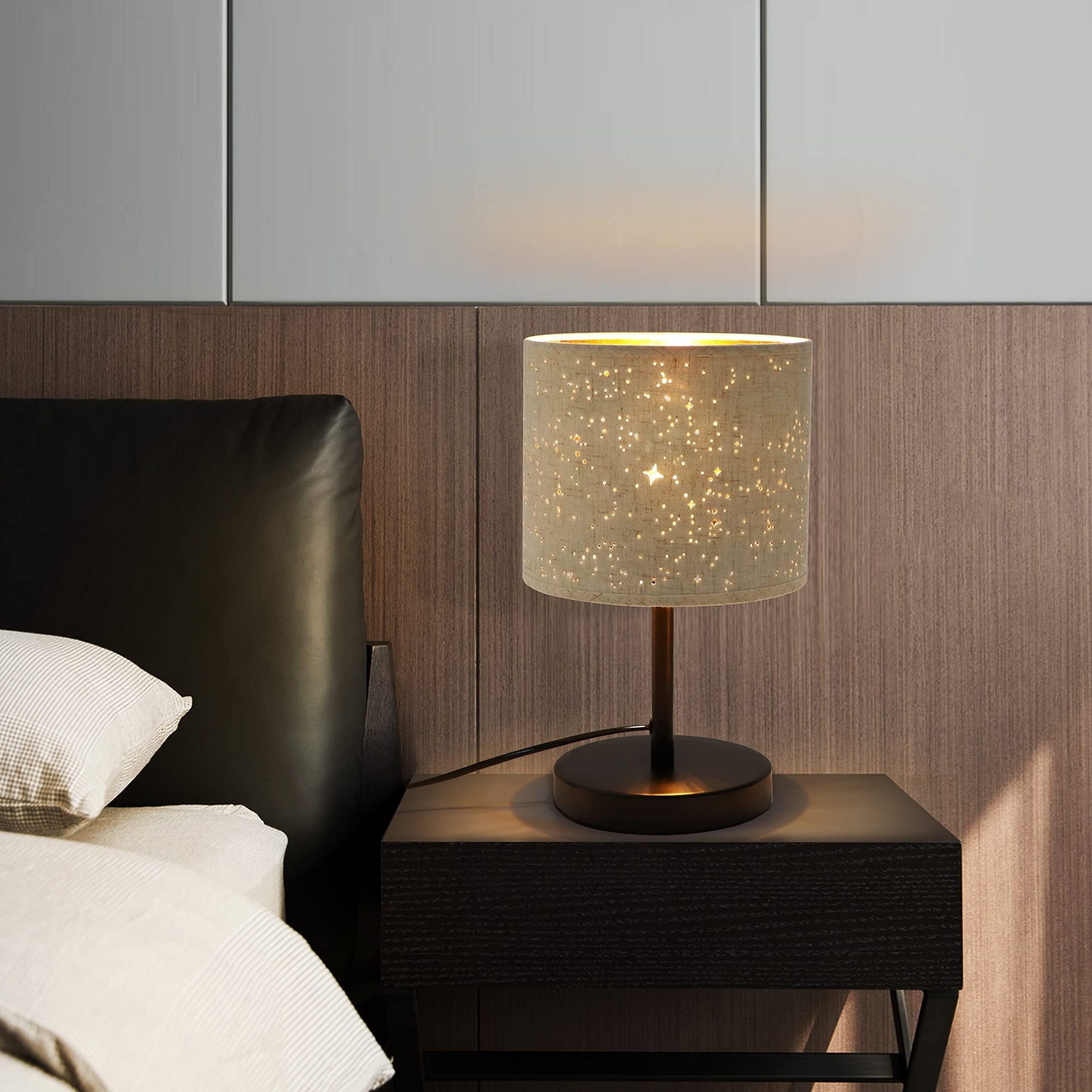 Nettlife Nachttischlampe Vintage E27 Sternenhimmel Stoff-Schirm günstig online kaufen