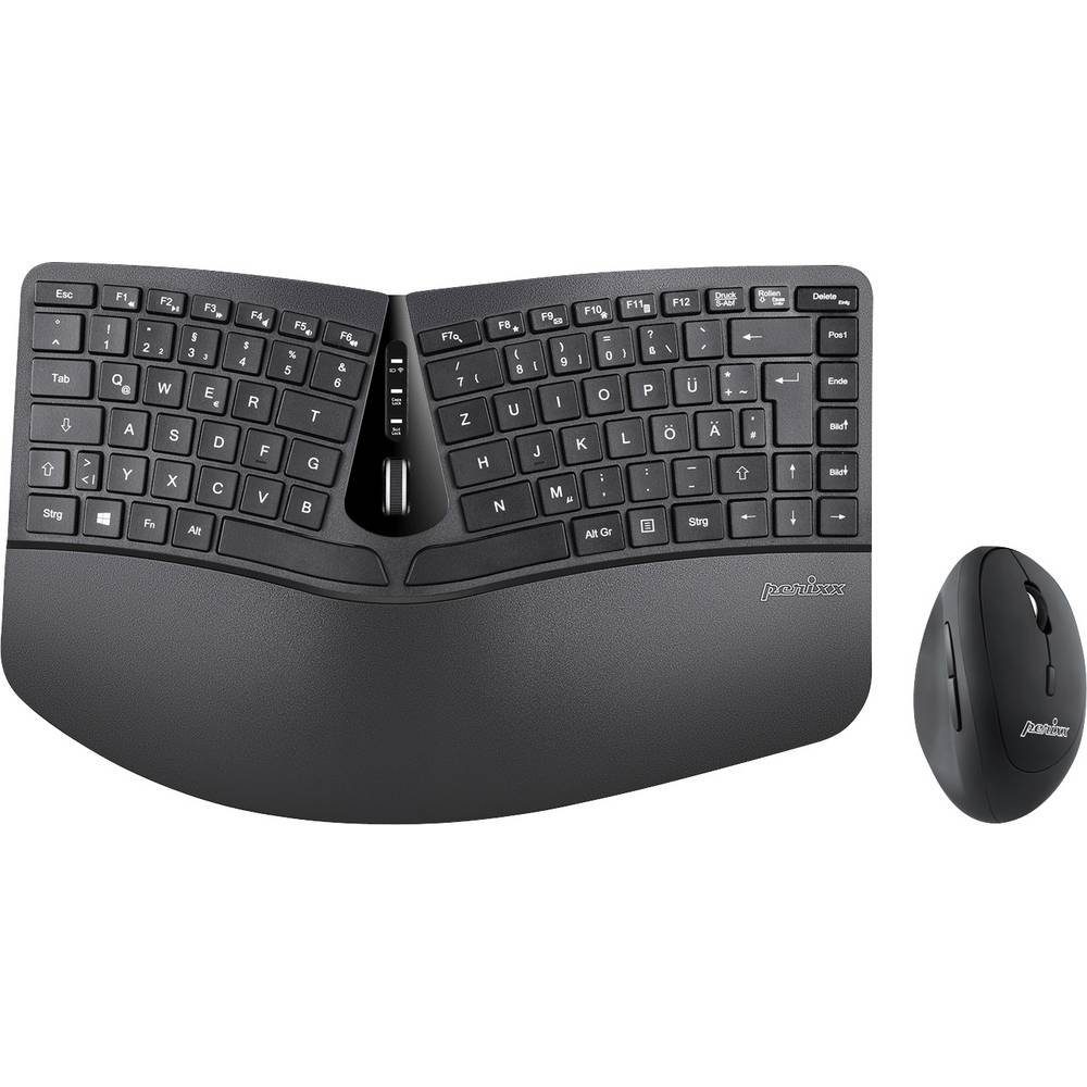 Perixx Funk-Tastatur mit Maus Tastatur (Ergonomisch, Multimediatasten,  Handballenauflage), Ergonomische Kompakte Tastatur und Maus Set