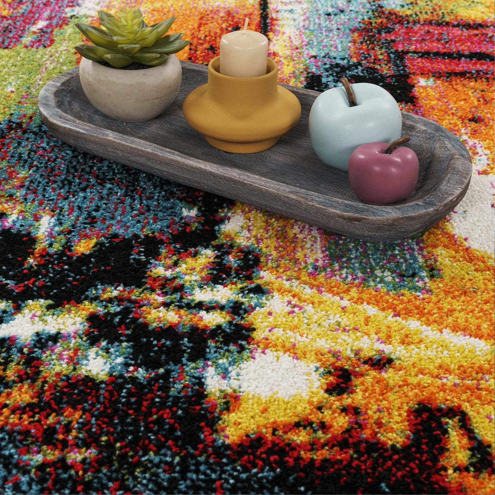 TaCa Home Teppich Kurzflor-Frisee-Teppich, rechteckig, Höhe: 16 mm, Wohnzimmer Esszimmer Schlafzimmer Gang Flur, bunt - 80 x 150 cm