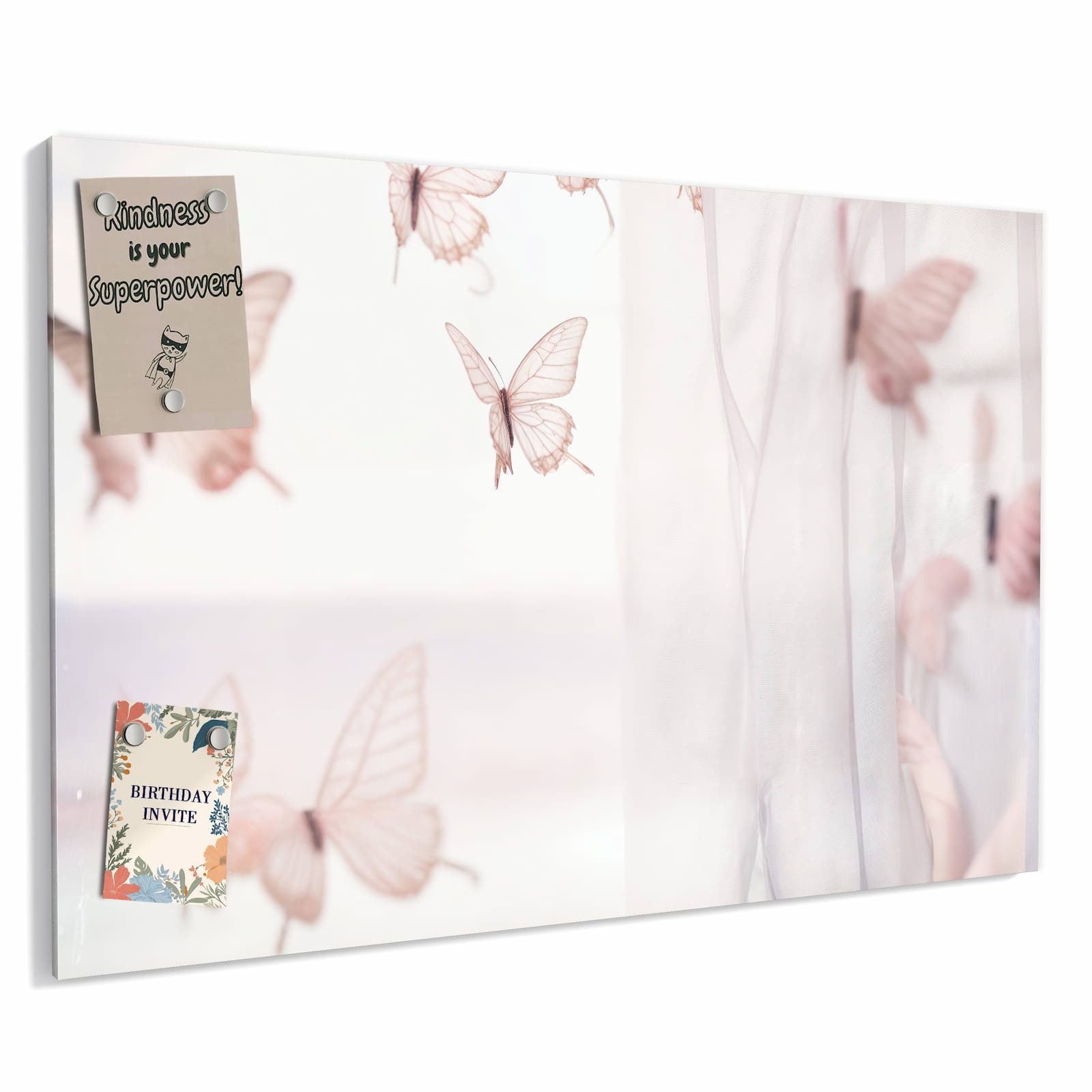 Primedeco Memoboard Metall Schmetterlinge Vorhangsins – beschreibbar & magnetisch, (Inklusive Stift, Magnete und Montagematerial, 1-tlg., 9 verschiedene Größen), Magnetisch und Beschreibbar
