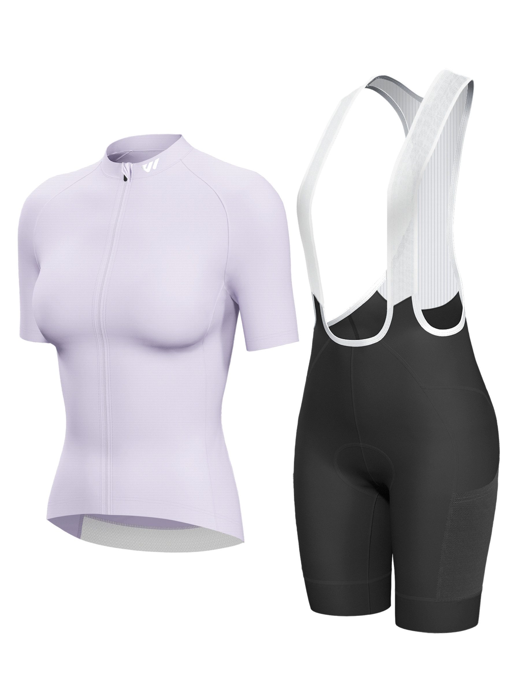 Wulibike Radtrikot Damen Sommer Radsport Set, Kurzarm-Trikot mit Träger-Bibshorts (2-tlg) Atmungsaktives Funktionsset mit 6 Taschen für Rennrad