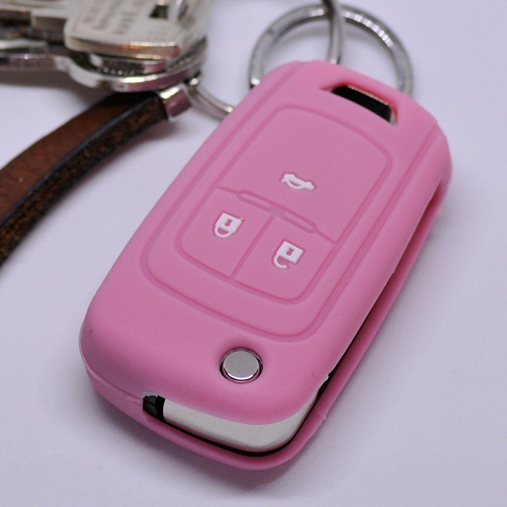 mt-key Schlüsseltasche Autoschlüssel Softcase Silikon Schutzhülle Pink, für Opel Insignia Zafira Meriva ab 2008 Chevrolet Cruze Aveo Spark