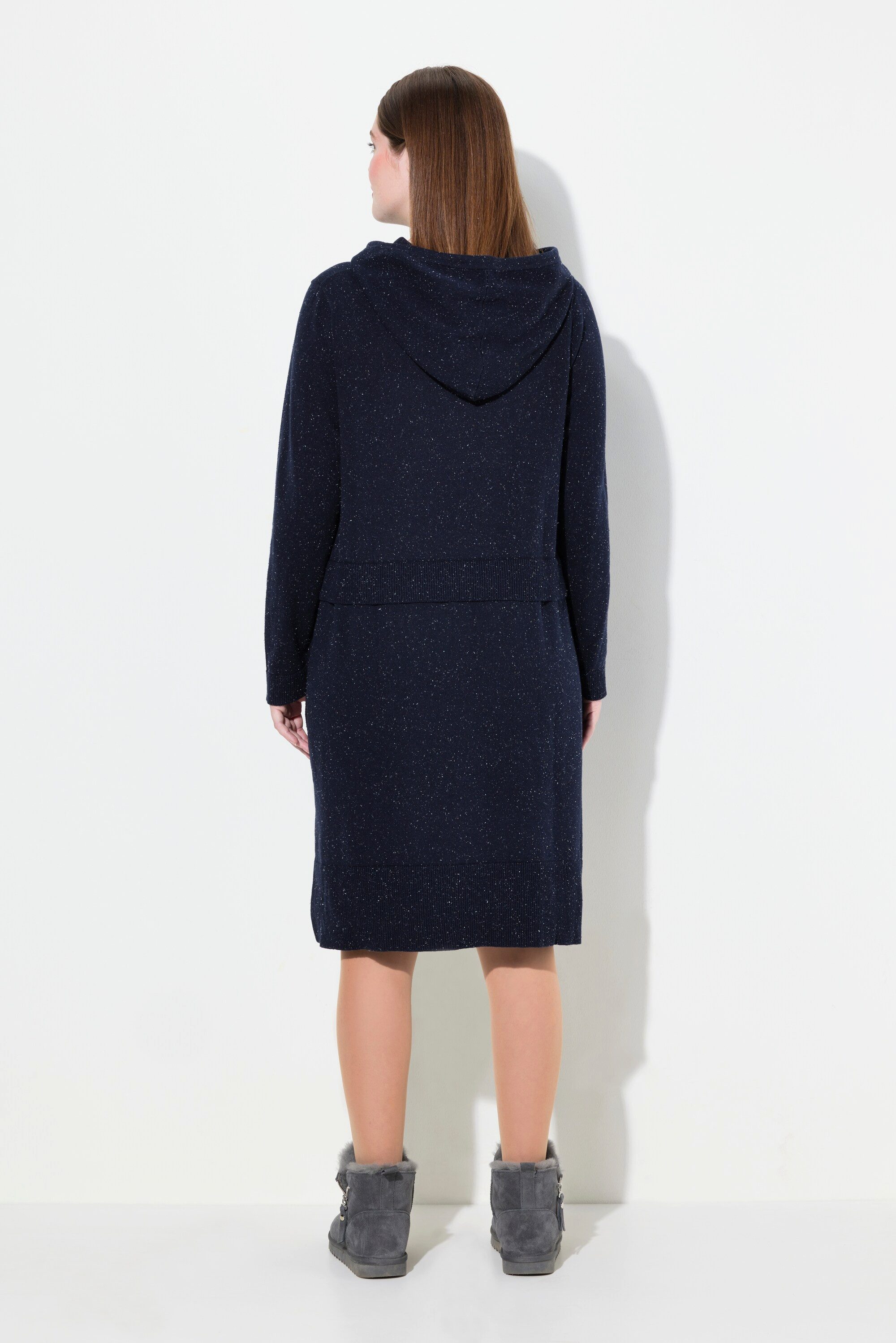 Ulla Popken Strickkleid Strickkleid Noppen Kapuze Langarm Biobaumwolle