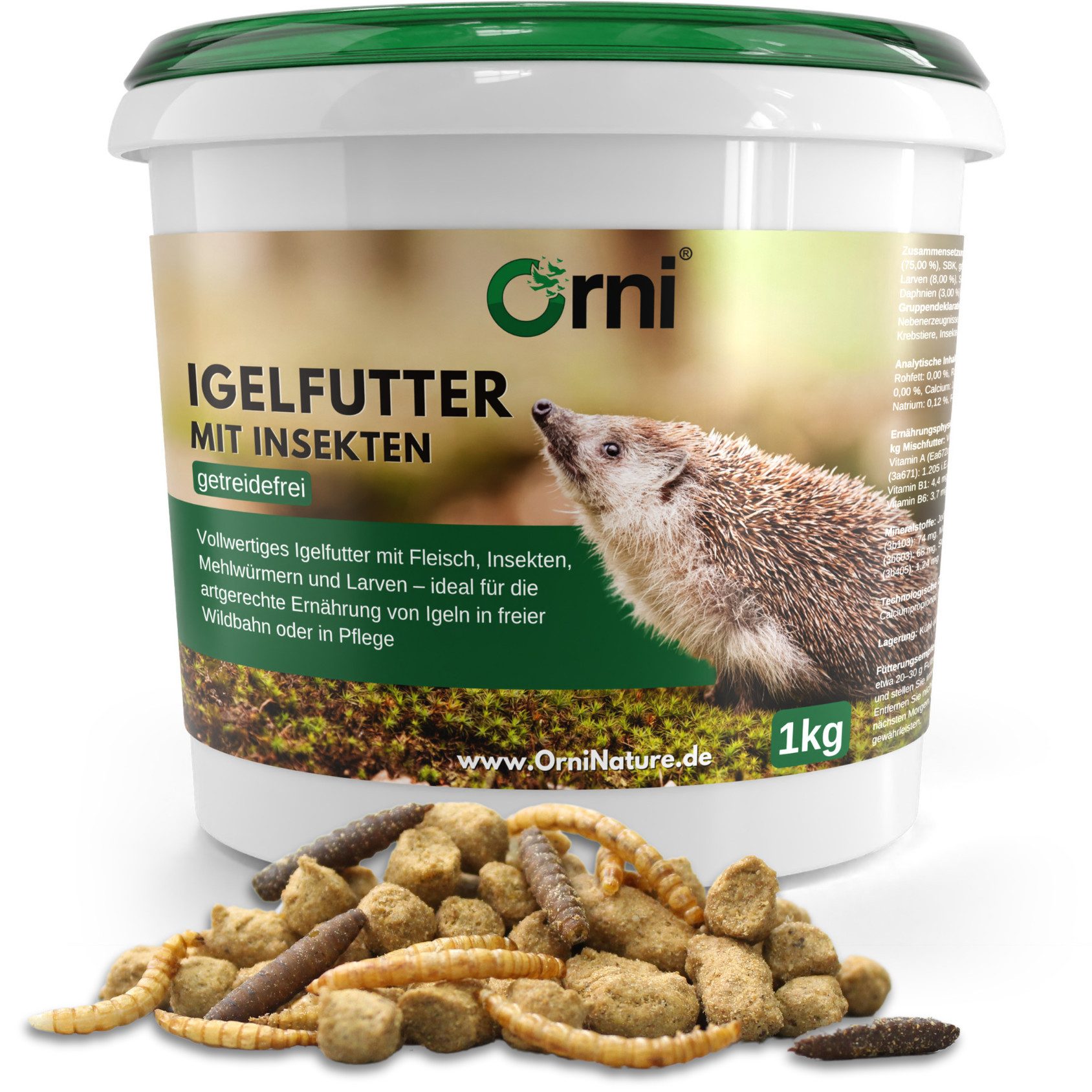 Orni Igelfutter mit Insekten ohne Getreide - Alleinfutter Trockenfutter, Hauptfutter für: Nutz-/ Wildtier