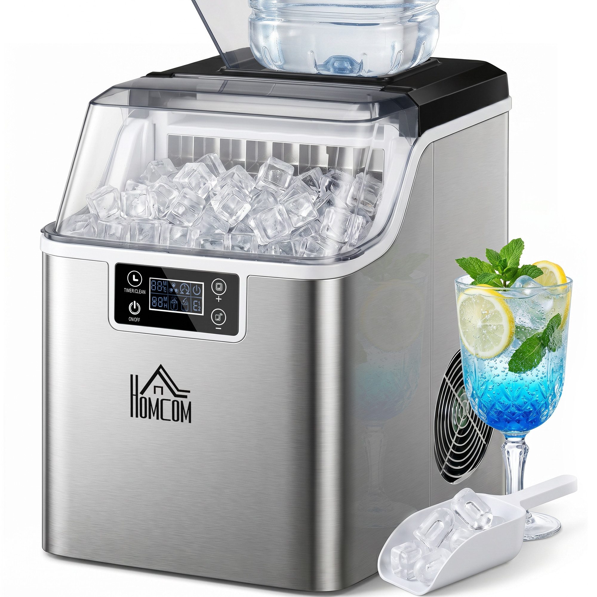HOMCOM Eiswürfelmaschine Ice Maker, 24 Nugget Eiswürfel, 20kg/24h, 2,1L Wassertank, Versteckter Stauraum
