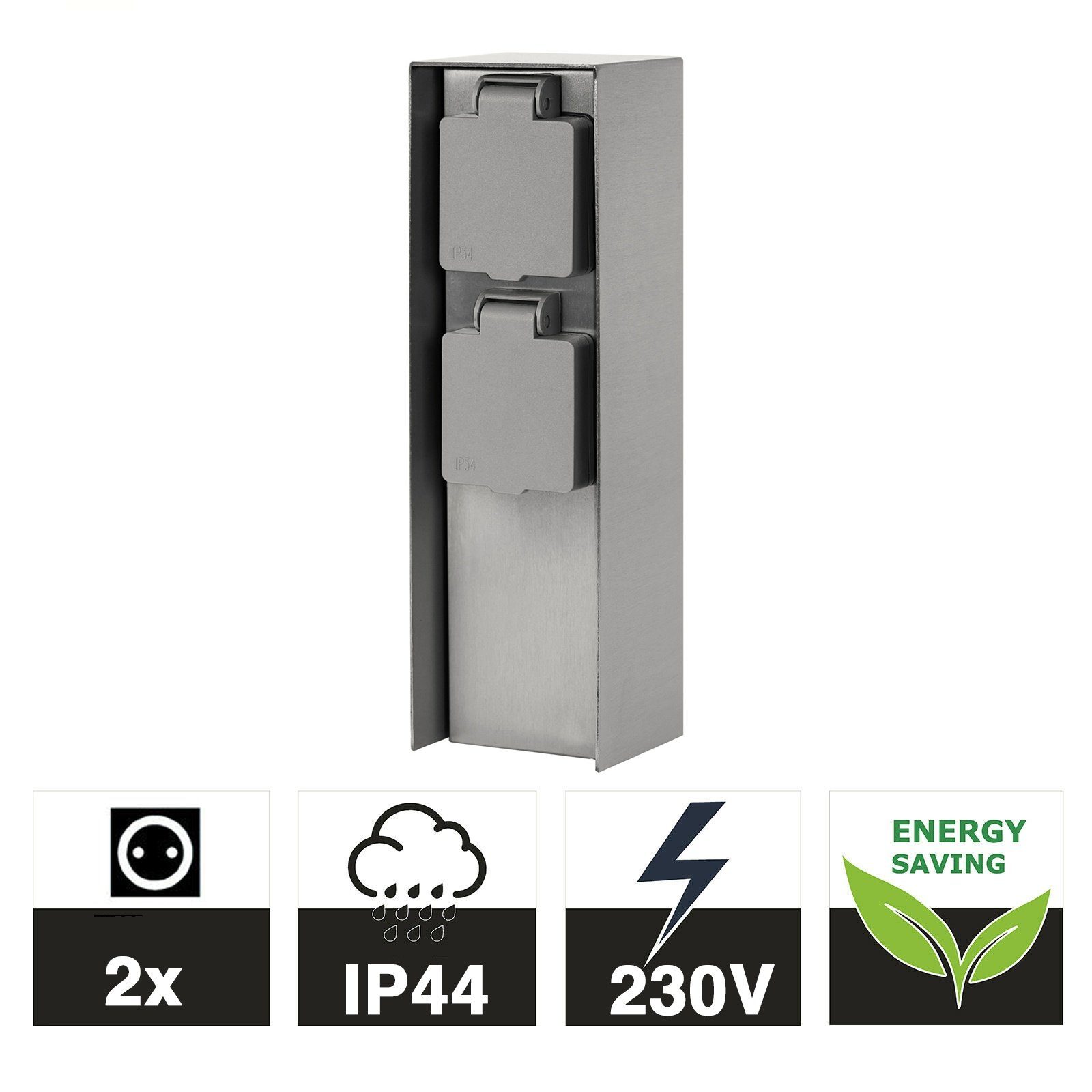 Grafner Gartensteckdose Edelstahl Steckdosensäule 2 Außensteckdosen Gartensteckdose, Stck, 1-St., 1, Edelstahl, 2 Steckdosen mit Abdeckung