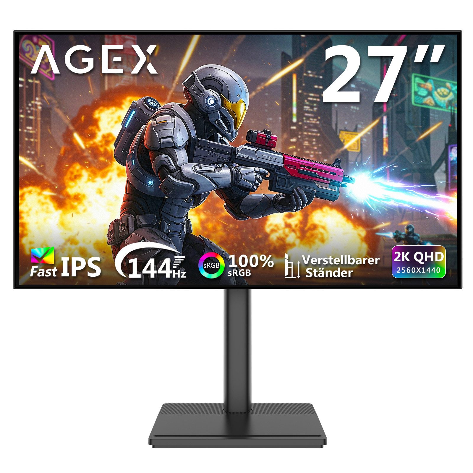 Z-EDGE 27" 144Hz 2K QHD 1440P IPS 1ms Gaming-Monitor (68,58 cm/27 ", 2560 × 1440 px, QHD (2K), 1 ms Reaktionszeit, 144 Hz, IPS, DP & HDMI‑Anschlüsse)