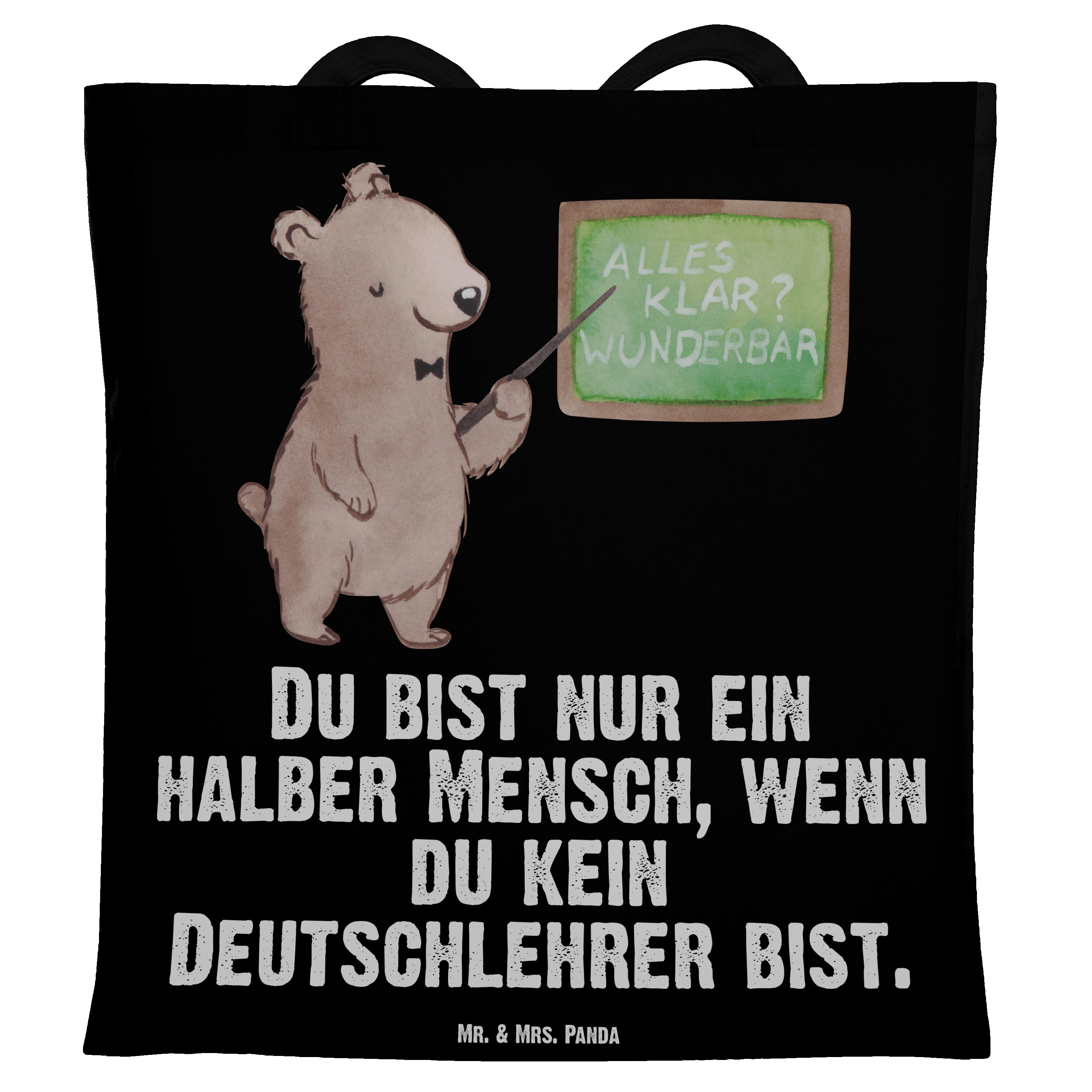 - Herz Deutschlehrer Jutebeutel, Mrs. mit Panda - Schwarz Mr. Grundschule, & (1-tlg) Geschenk, Tragetasche