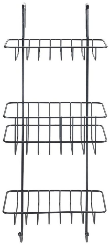 WENKO Duschregal Revigo, mit 3 Ablagen, aus schwarz lackiertem Stahl,  Einfaches Aufhängen, mit 2 zusätzlichen Haken