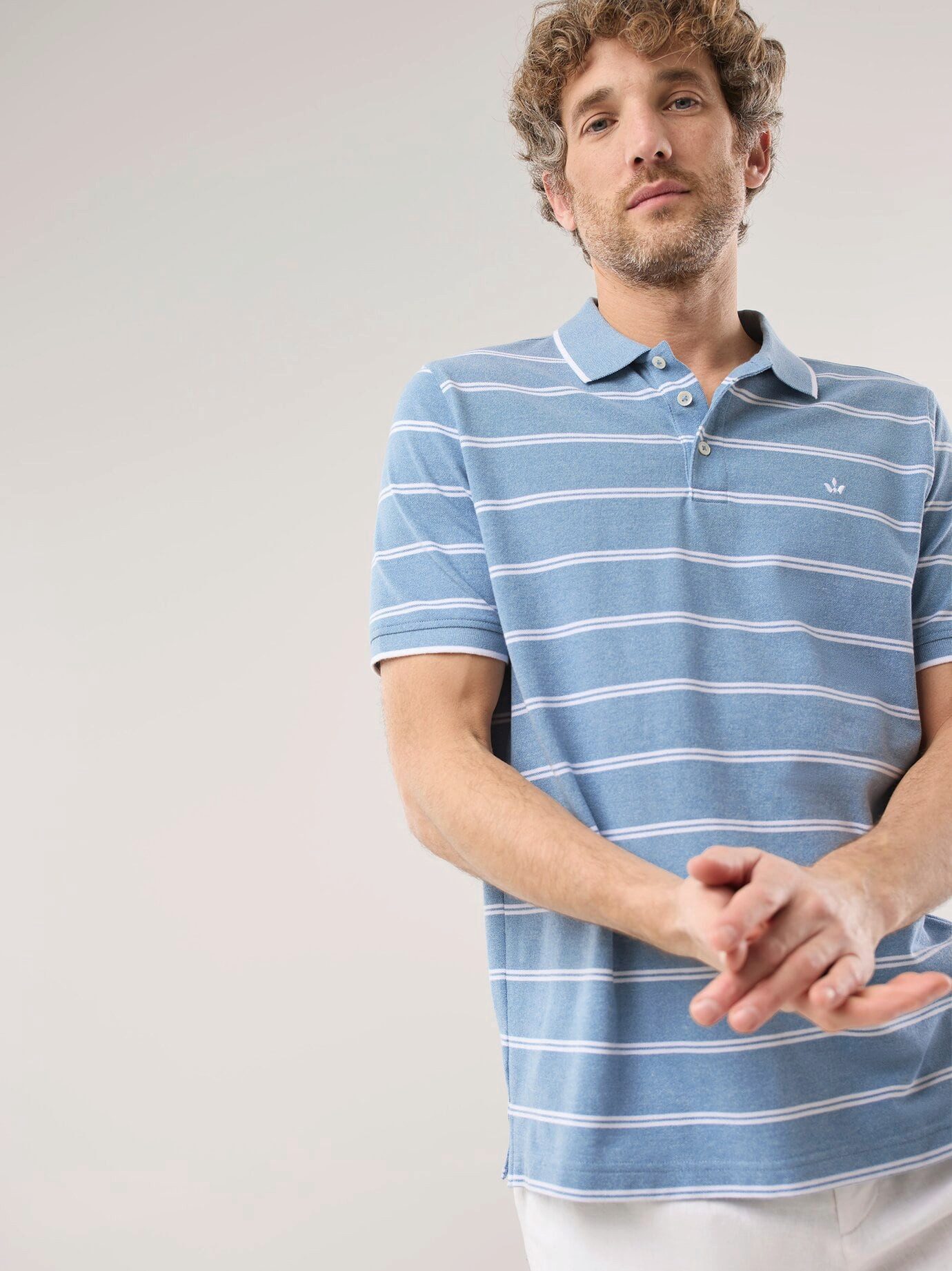 Walbusch Poloshirt Herren Bi-Colour Shirt Piqué mit Perlmuttknöpfen offen Elastischer Baumwollmix, garngefärbt, pflegeleicht, Kurzarm-Polo