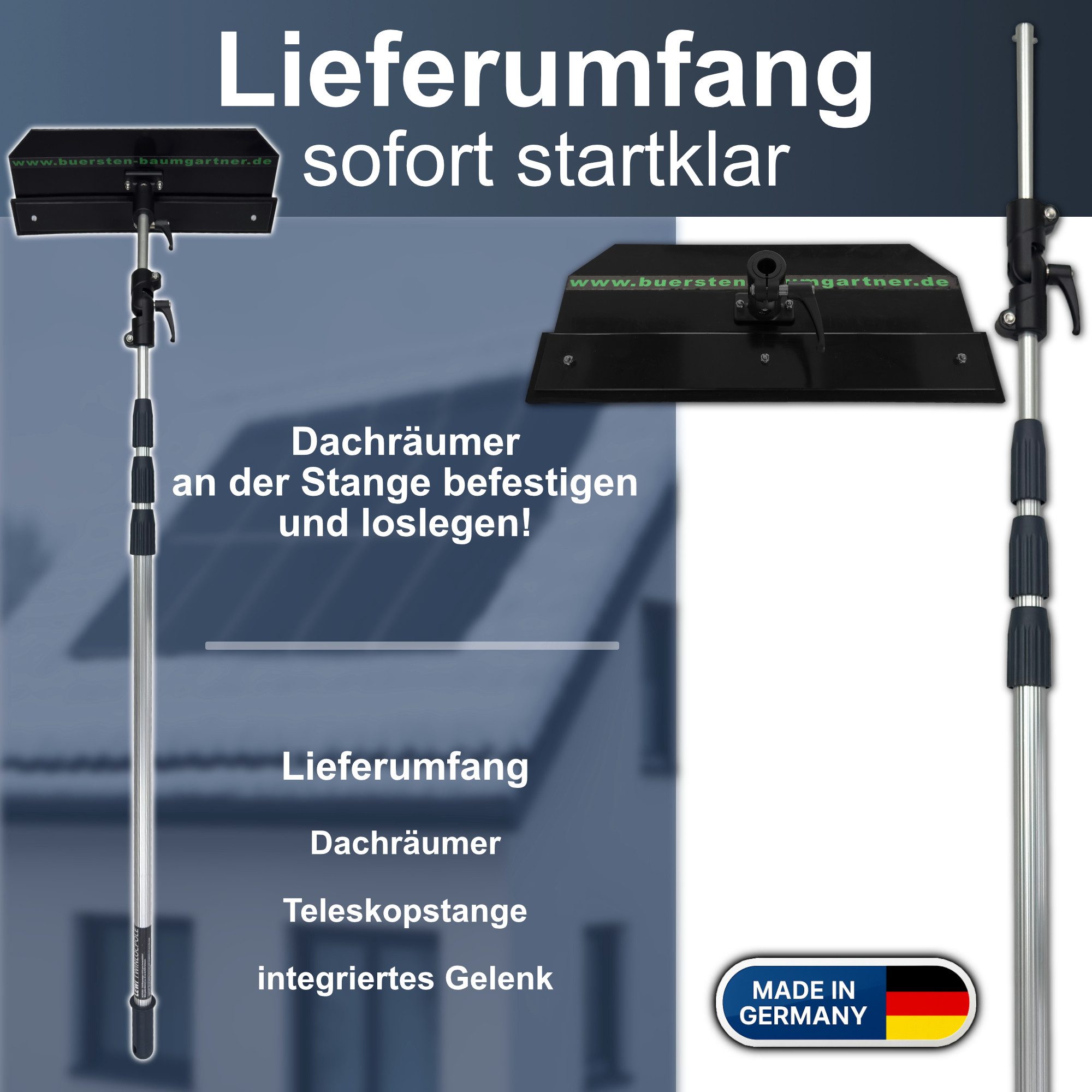 Bürsten-Baumgartner Schneeräumer PREMIUM-Set Dachräumer, 50 cm Arbeitsbreite, (Komplettset, 3-tlg), für Solaranlagen, Hausdächer, Wintergärten, Glasflächen und Kfz