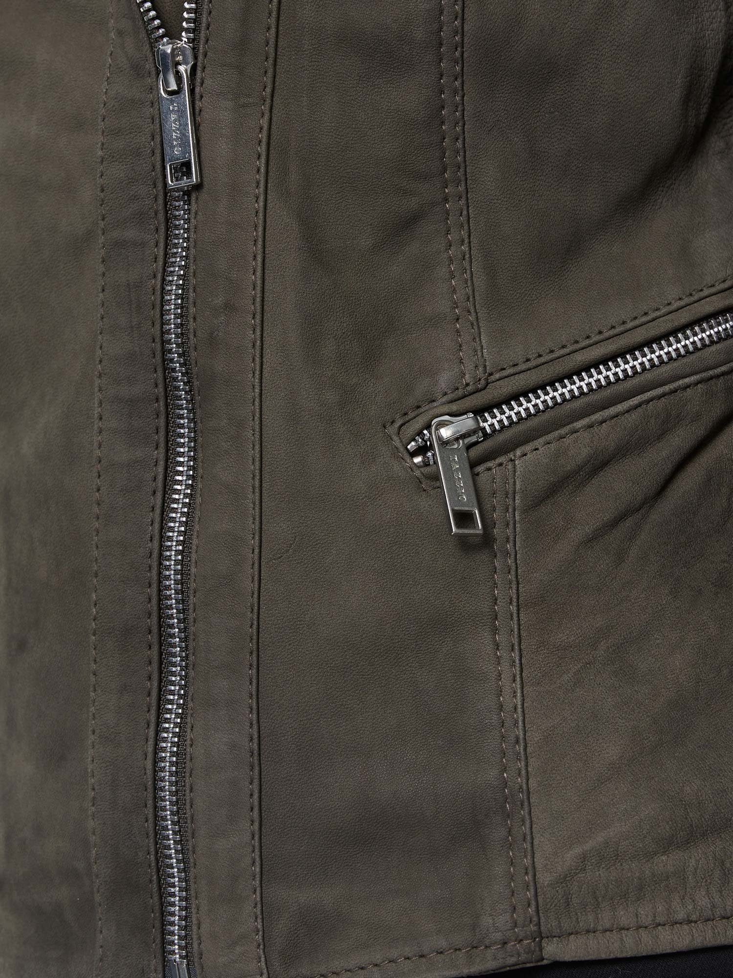 Zipper-Details Tazzio Damen Lederjacke Jacke Reverskragen im & khaki Leder mit Biker Look F500