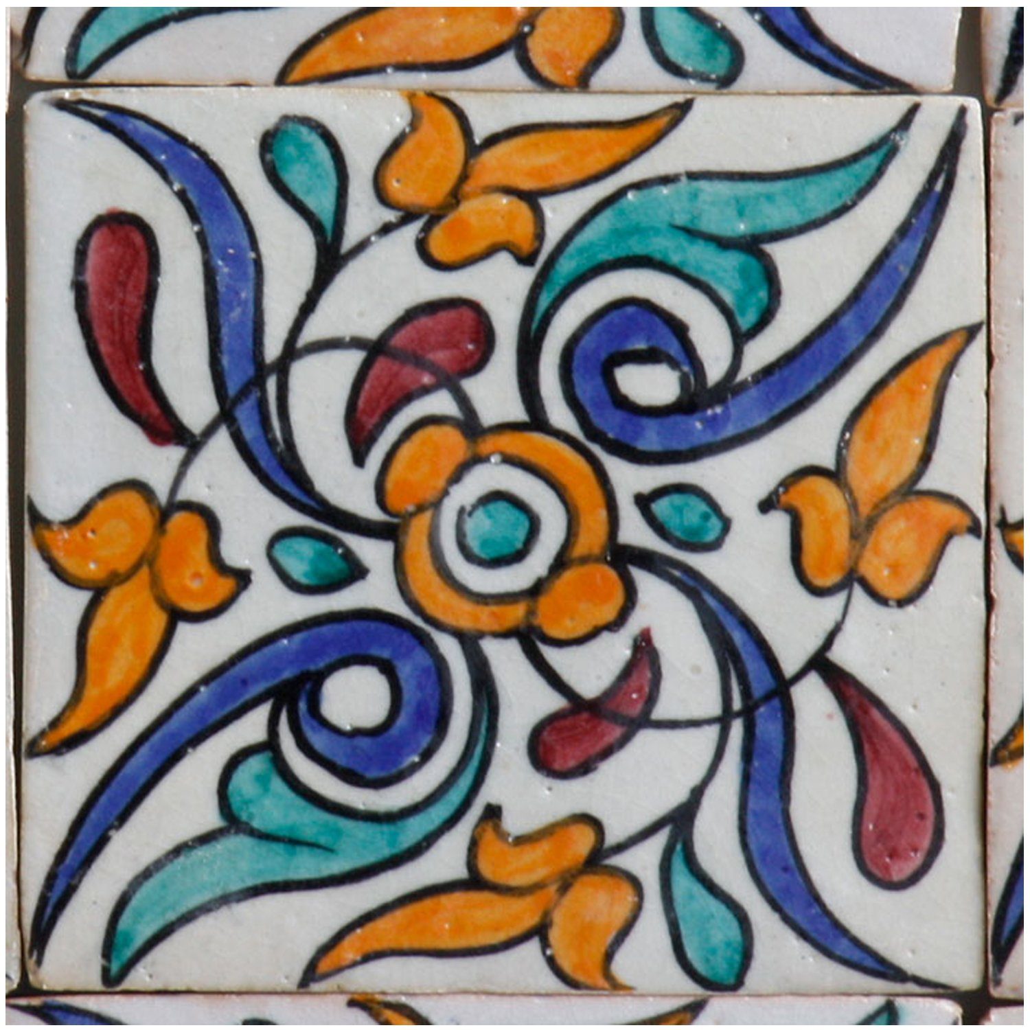 Casa Moro Wandfliese Marokkanische Keramikfliese Safaa 10x10 cm handbemalte Fliese, Mehrfarbig, Kunsthandwerk aus Marokko FL7100