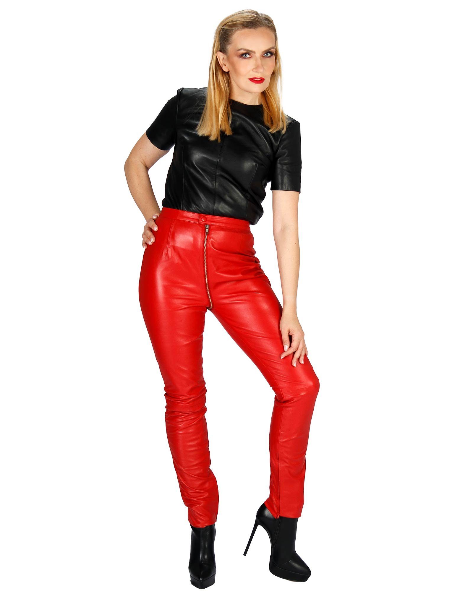 Fetish-Design Lederhose »Lederhose Alice Rot Schrittreißverschluß Echtes  Leder« Schrittreißverschluss
