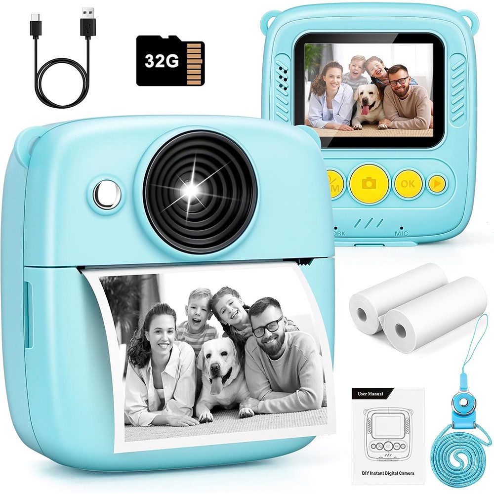 Kinderkamera Sofortbildkamera, HD Digitalkamera Kinder mit 32G Karte Kinderkamera