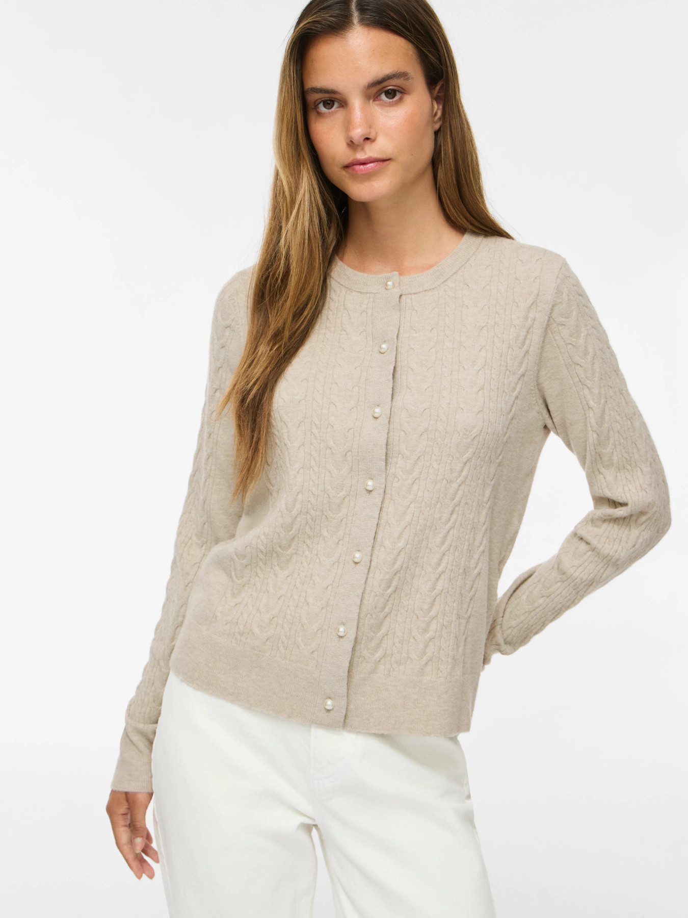 Vila Strickjacke VIKERRY CABLE L/S KNIT CARDIGAN-NOOS Materialmix, normal geschnitten