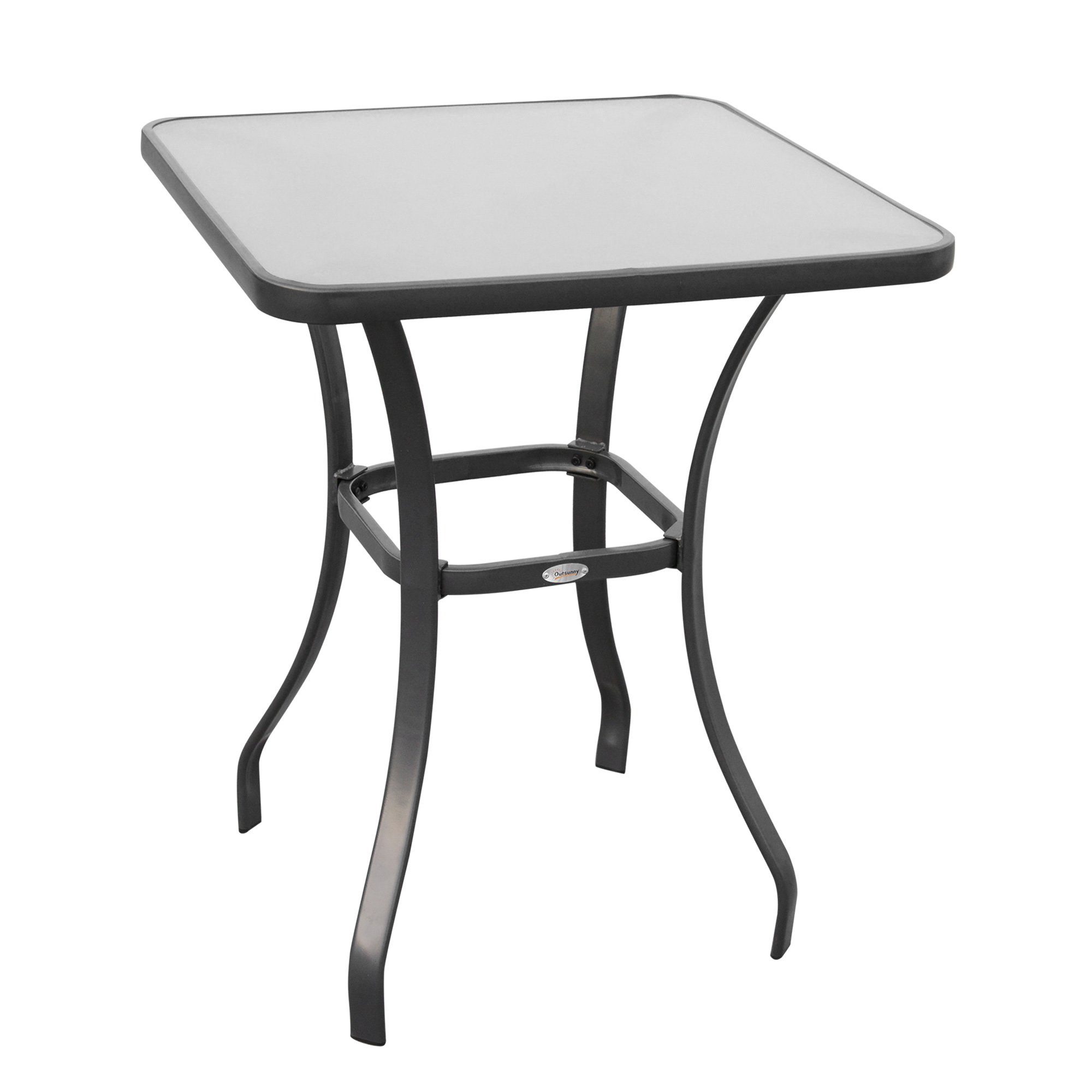 Outsunny Beistelltisch Hartglas+Metall Schwarz (Glastisch, 1-St., Bistrotisch), Hartglas+Metall Schwarz L68,5xB68,5xH84cm