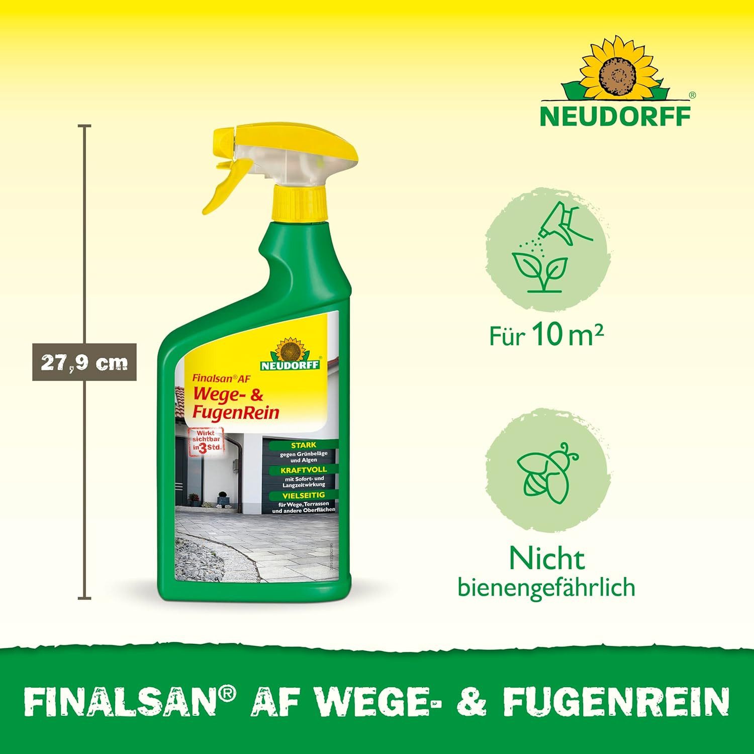 Neudorff Unkrautbekämpfungsmittel Finalsan AF Wege- und FugenRein 1 Liter, 1000 ml, Gebrauchsfertiger Grünbelagentferner entfernt Grünbelag und Algen, wirksam in 3 Stunden und monatelang