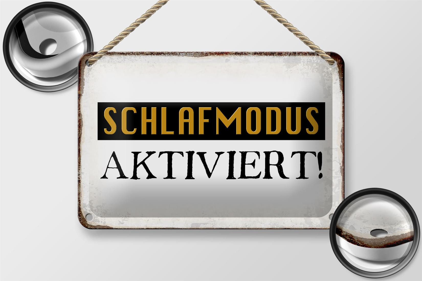 Femer GmbH Metallschild Spruch 18x12cm Schlafmodus aktiviert, (1 St), gewölbte Oberfläche, abgerundete Ecken, umgeschlagene Kanten