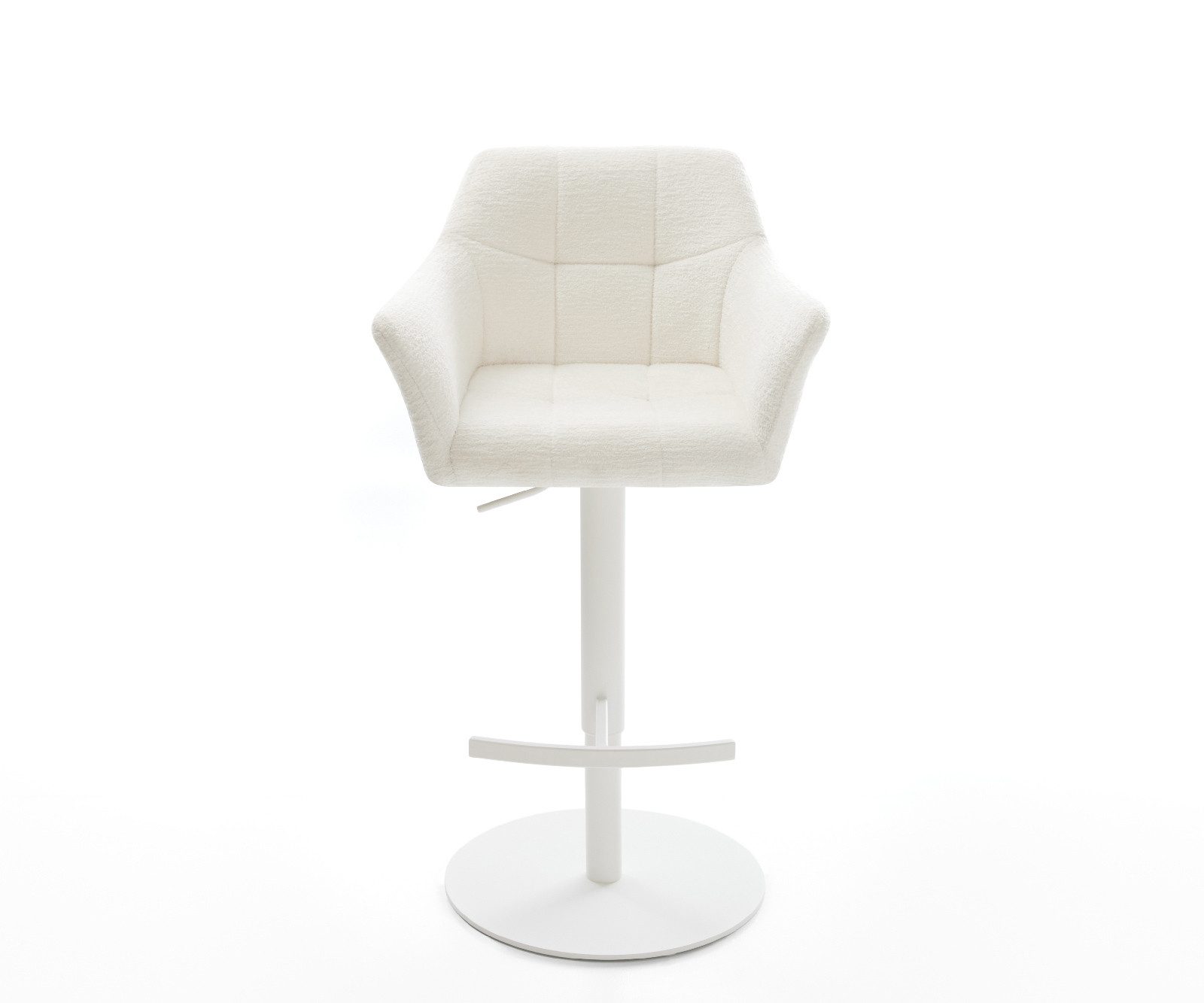 DELIFE Barhocker Yulo-Flex, Drehfuß höhenverstellbar Metall Weiß Bouclé Soft Beige