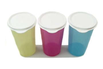 TUPPERWARE Trinkflasche Eco 330 ml gelb + rosa + blau Becher + SPÜLTUCH