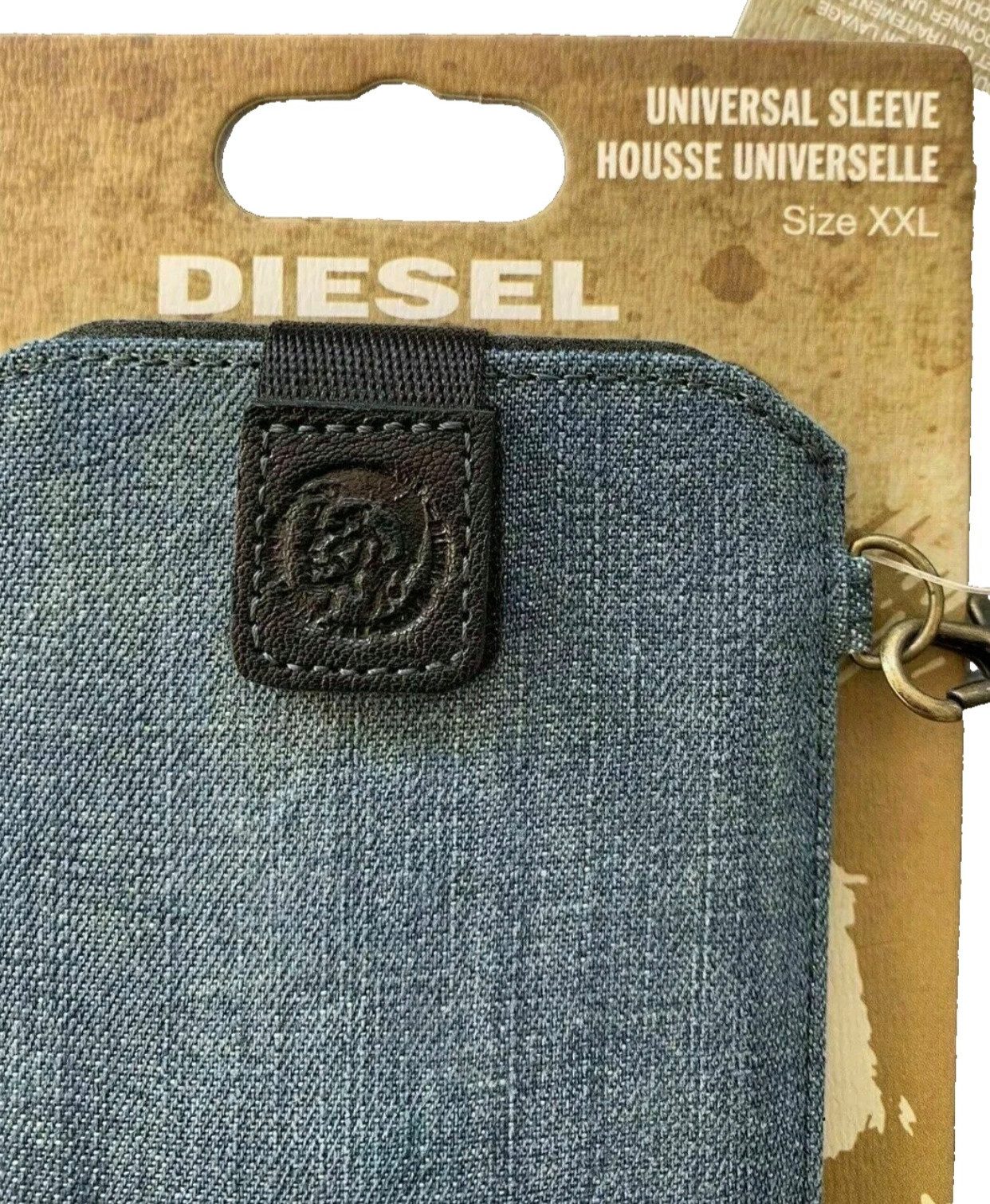 Diesel Clutch Denim Clutch Handy Bag Universal Mini-Tasche aus Jeansstoff, Klettverschluss oben, Diesel Leder-Patch, stabile Verarbeitung