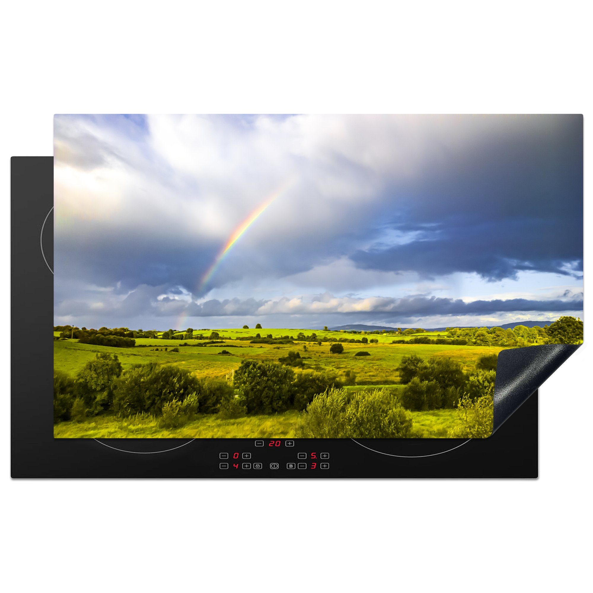 Herdblende-/Abdeckplatte MuchoWow für Vinyl, küche tlg), (1 Regenbogen Landschaft cm, 83x51 von Ceranfeldabdeckung, Irland, über der Arbeitsplatte Doppelter