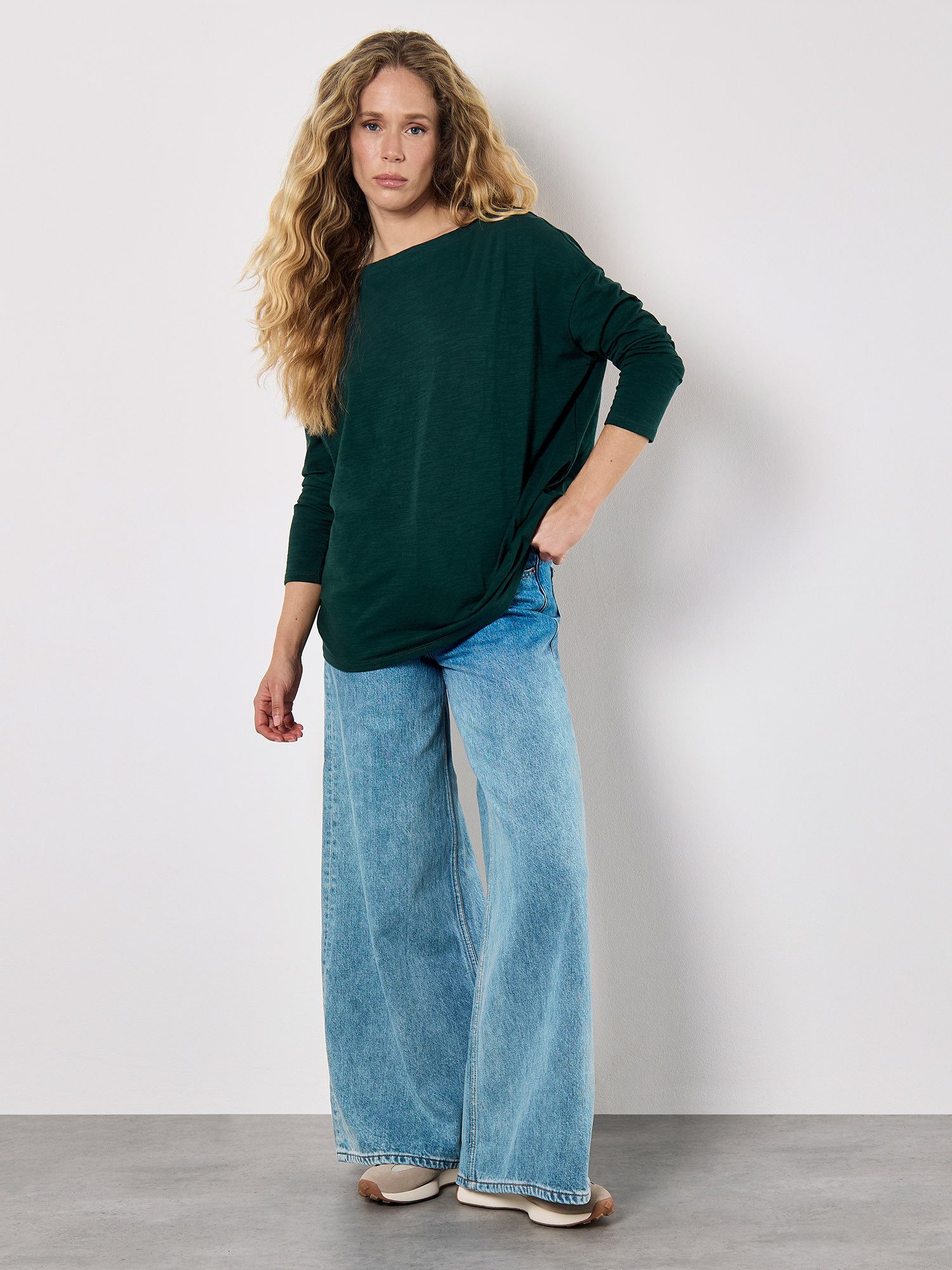 Apricot Langarmshirt Longshirt mit U-Boot-Ausschnitt günstig online kaufen