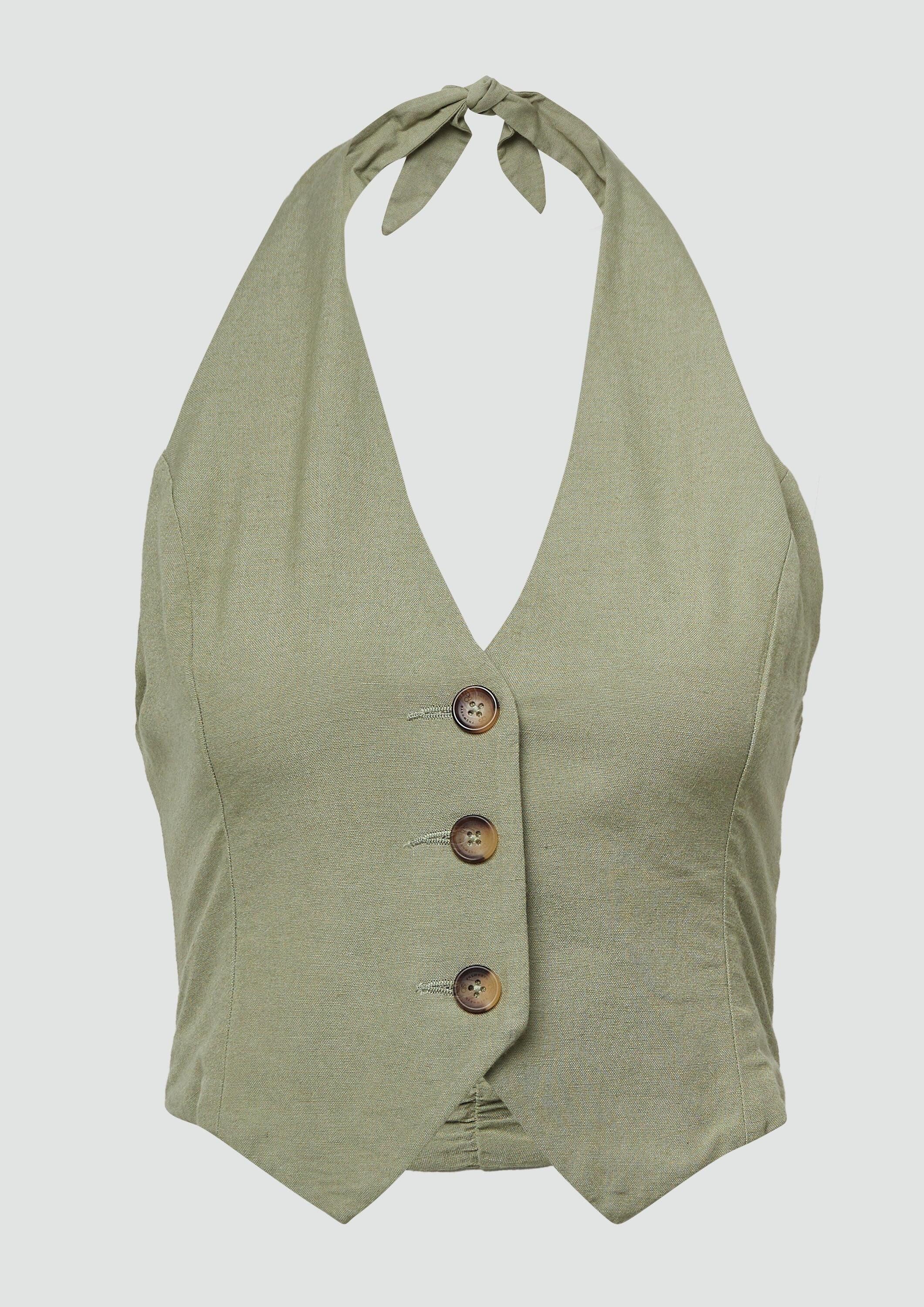 QS Funktionsweste Bluse Neckholder-Weste aus Leinenmix