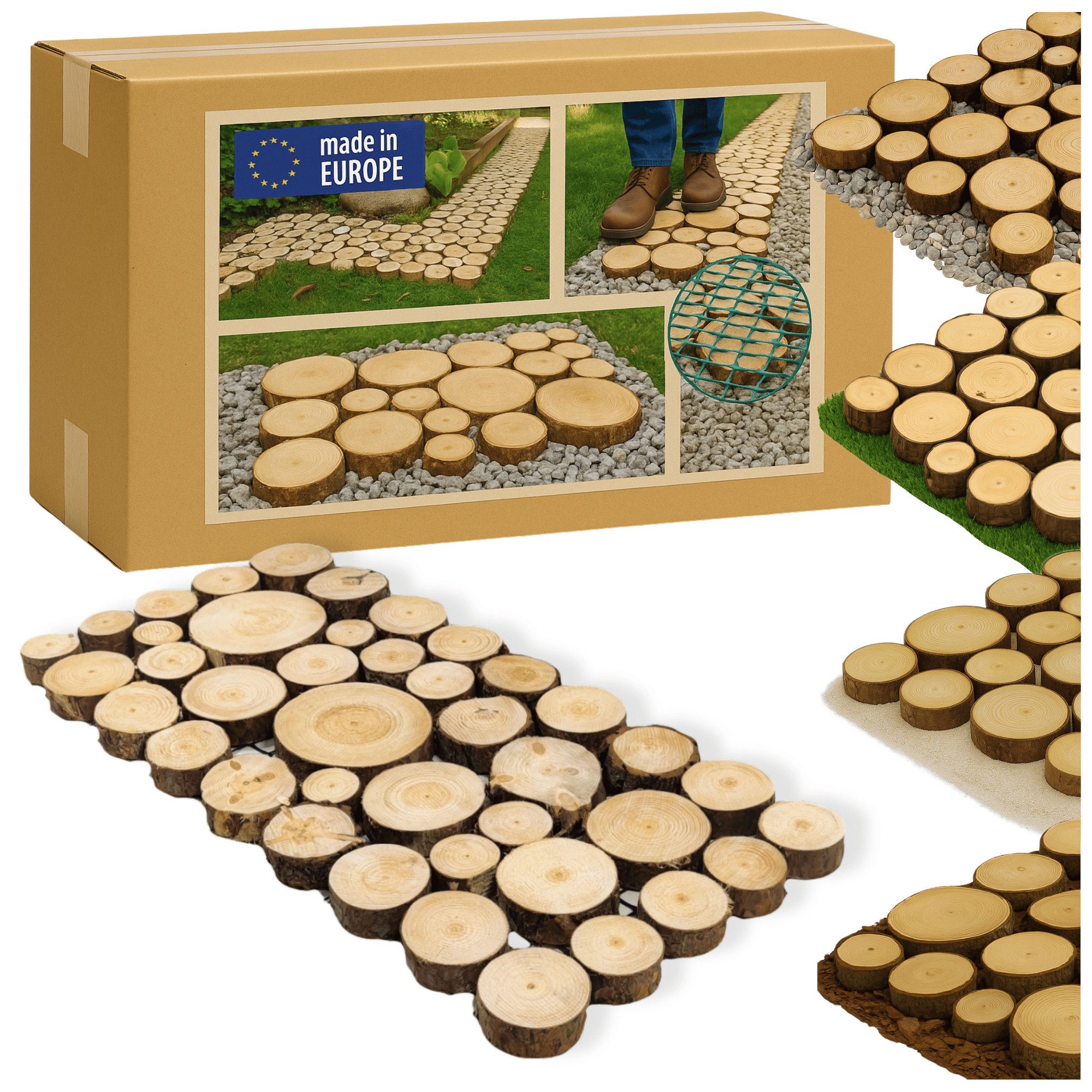 Modo24 Gartensteg Gartenweg aus Holz, Gehweg Holzweg Trittplatten Holzscheiben-Weg, 1-St., Gartenplatten Bodenplatten Holzpfad Gartenweg Nachhaltig FSC Holz