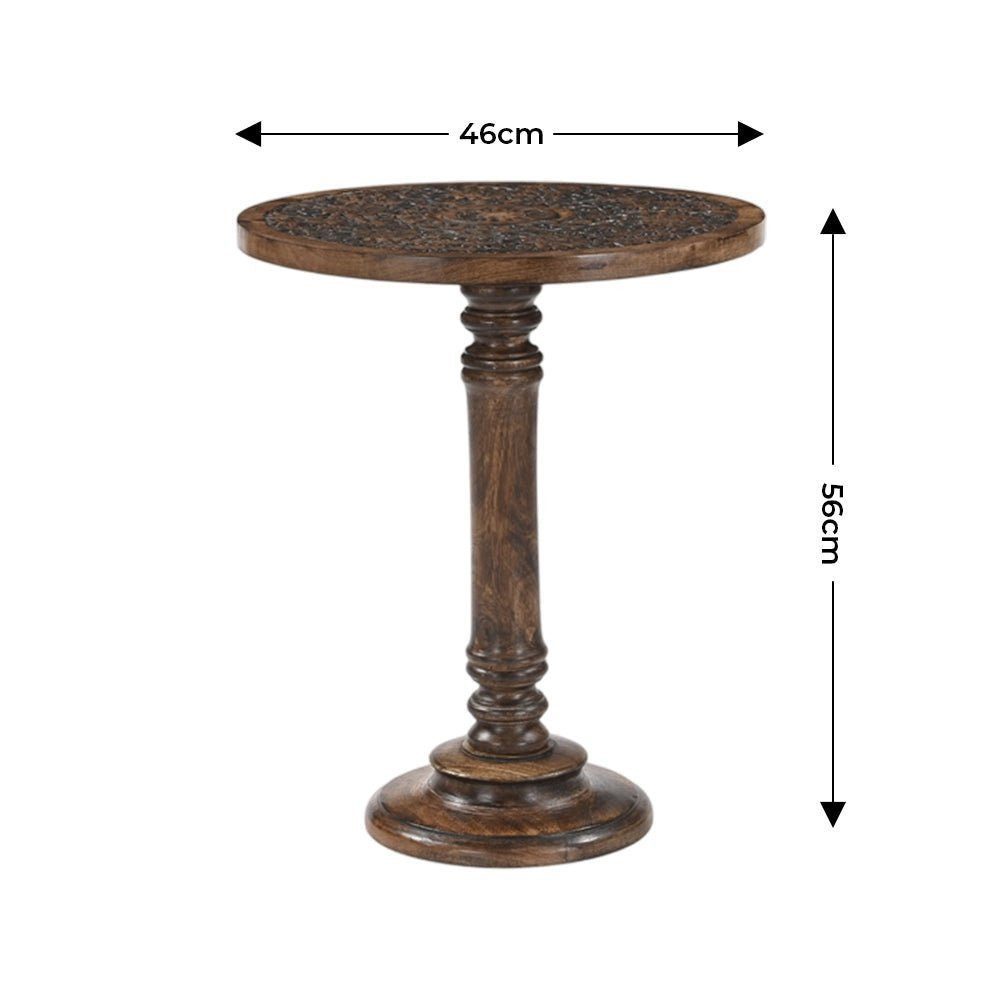 iAnanas Beistelltisch Orientalischer Beistelltisch Holz Dekotisch (Massivholz Beistelltisch Antikbraun - Rund mit geschnitztem Muster, 1-St), Orientalischer Sofatisch Massivholz - Mandala Holztisch Unikat