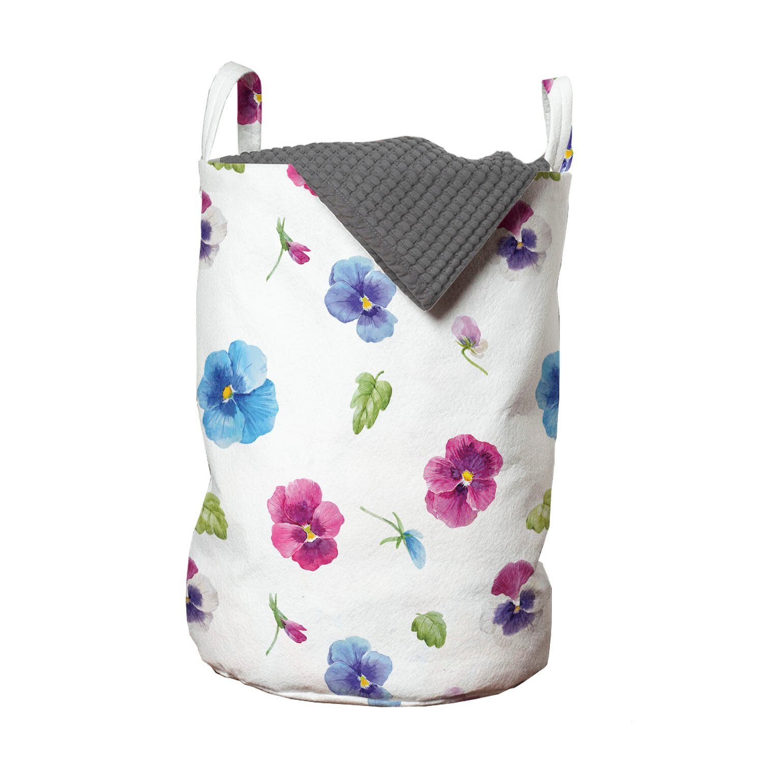 Abakuhaus Wäschesäckchen Wäschekorb mit Griffen Kordelzugverschluss für Waschsalons, Blume Stiefmütterchen Blütenblätter und Sprossen