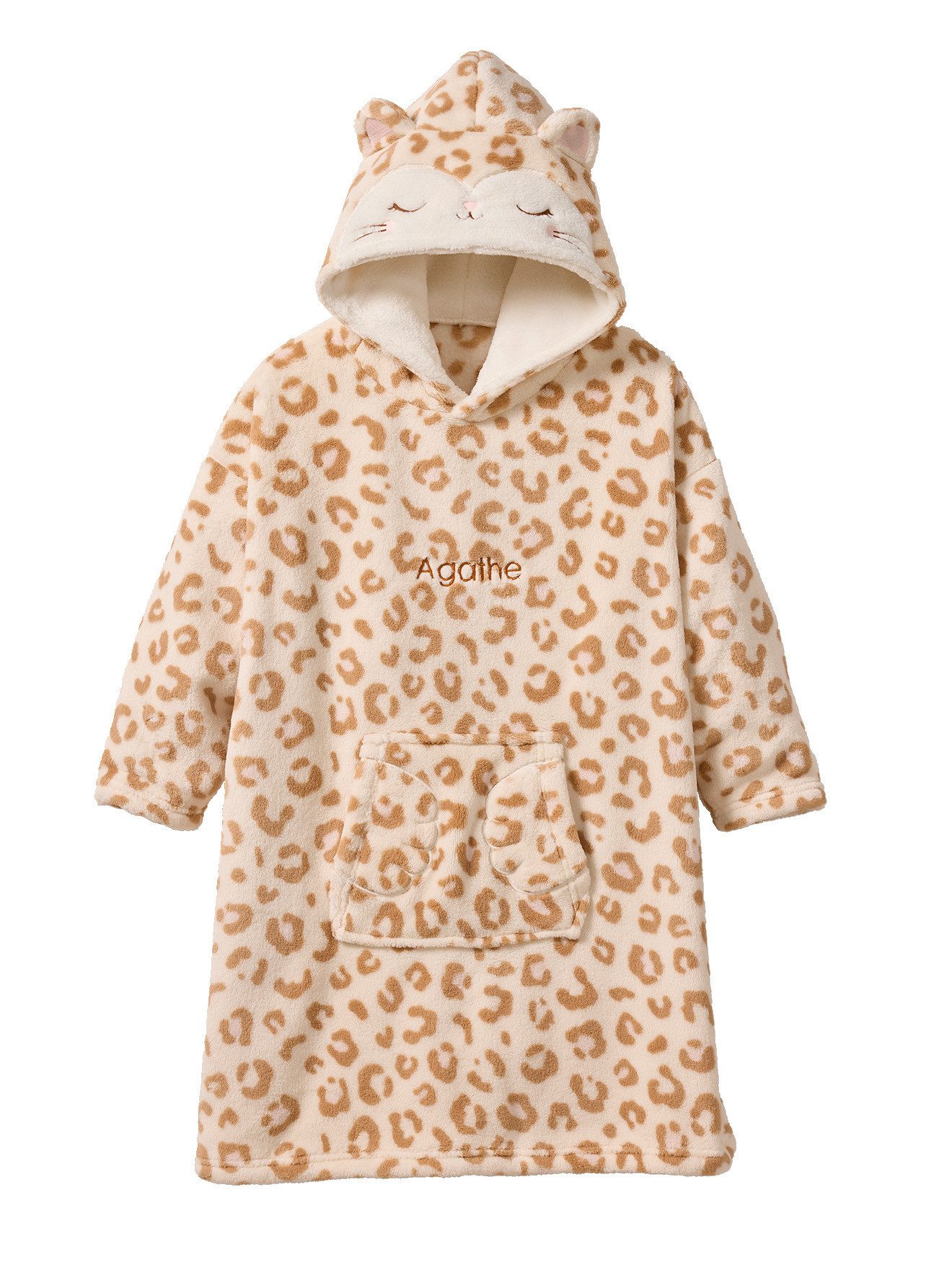 Babydecke Kinder Plüsch-Poncho LEOPARD mit Pfoten-Stickerei, vertbaudet