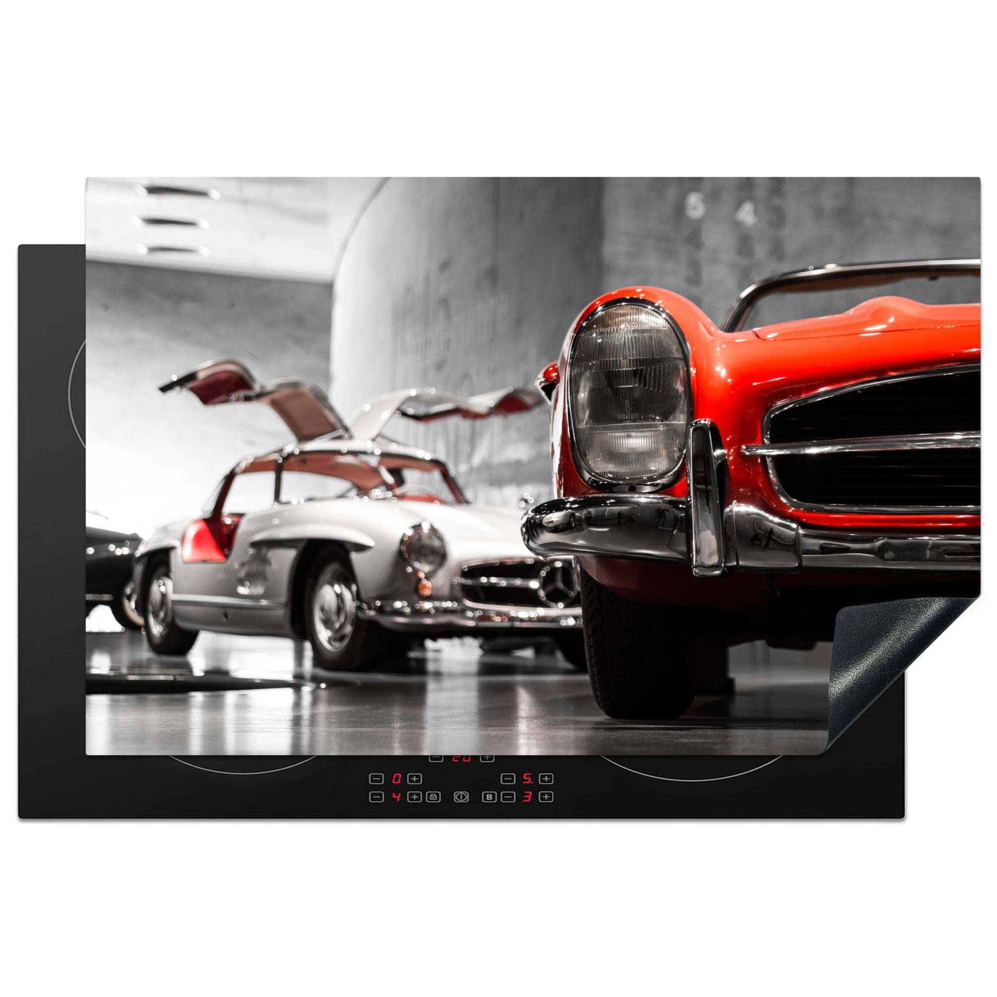 MuchoWow Herdblende-/Abdeckplatte Auto - Mercedes - Garage, Vinyl, (1 tlg), 81x52 cm, Induktionskochfeld Schutz für die küche, Ceranfeldabdeckung