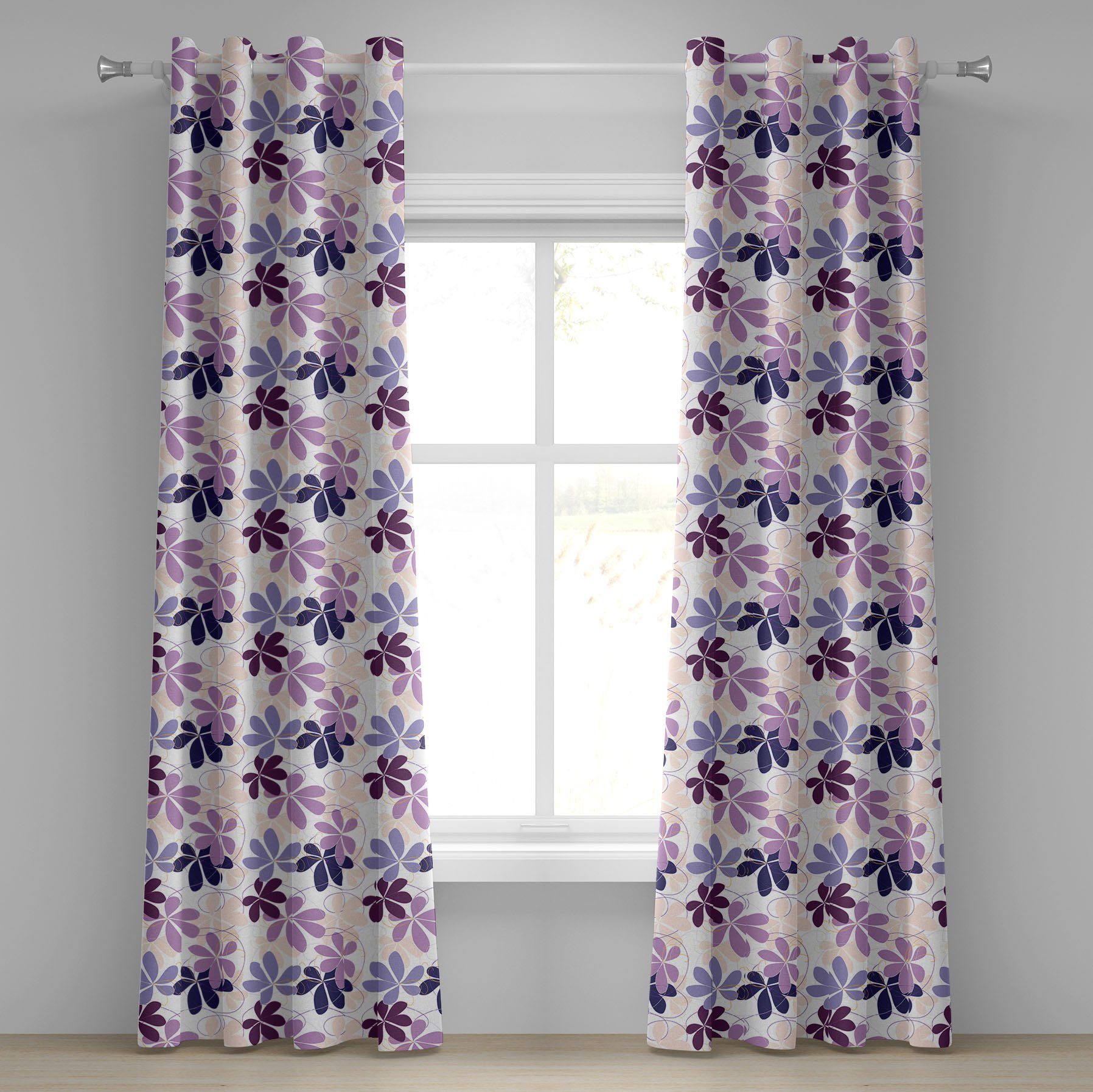 Gardine Dekorative 2-Panel-Fenstervorhänge für Schlafzimmer Wohnzimmer, Abakuhaus, Blumen Blühende Frühlingsblumenblätter