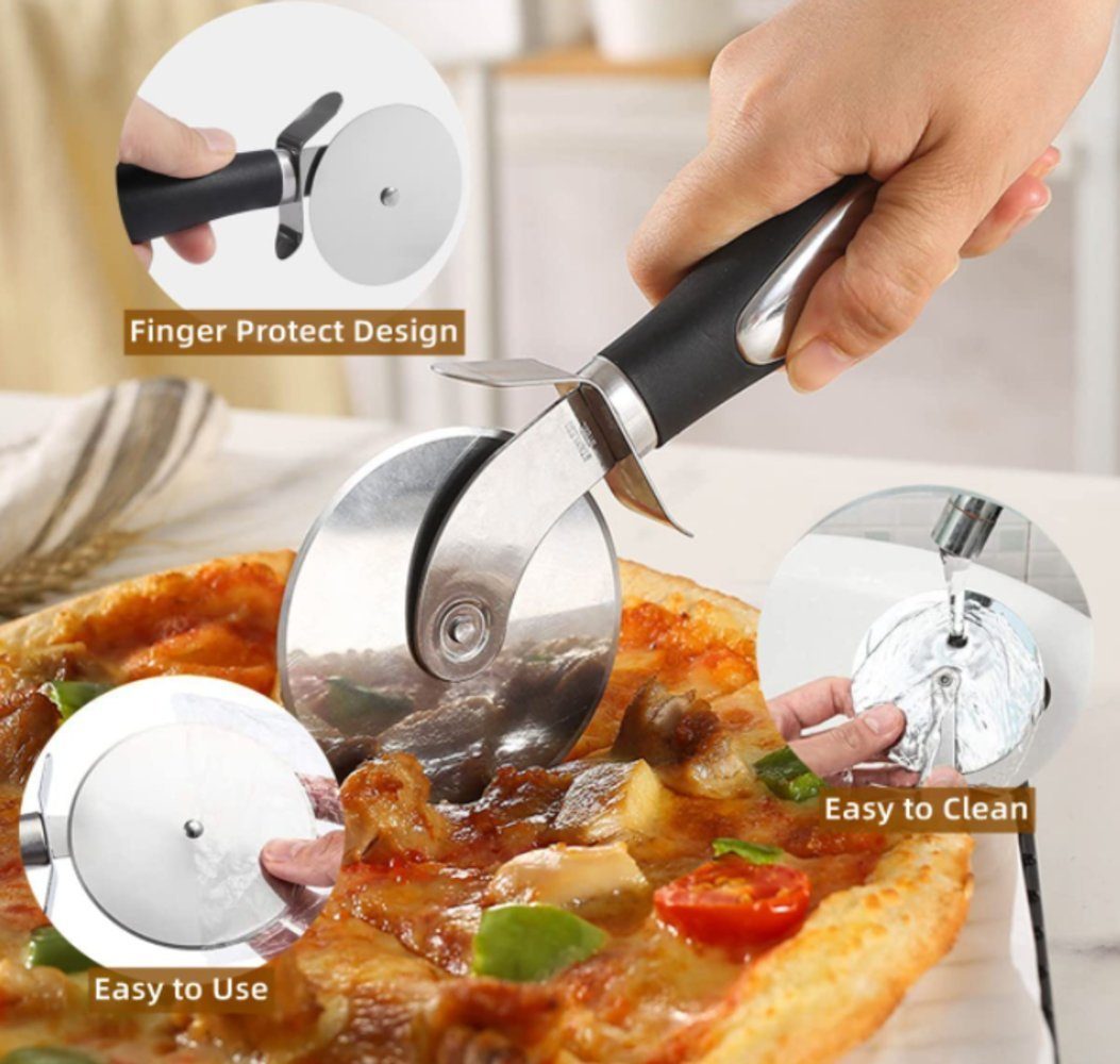 PRECORN Pizzaschneider - Edelstahl Pizzaroller Ergonomisches Fingerschutz Hochwertiger Design