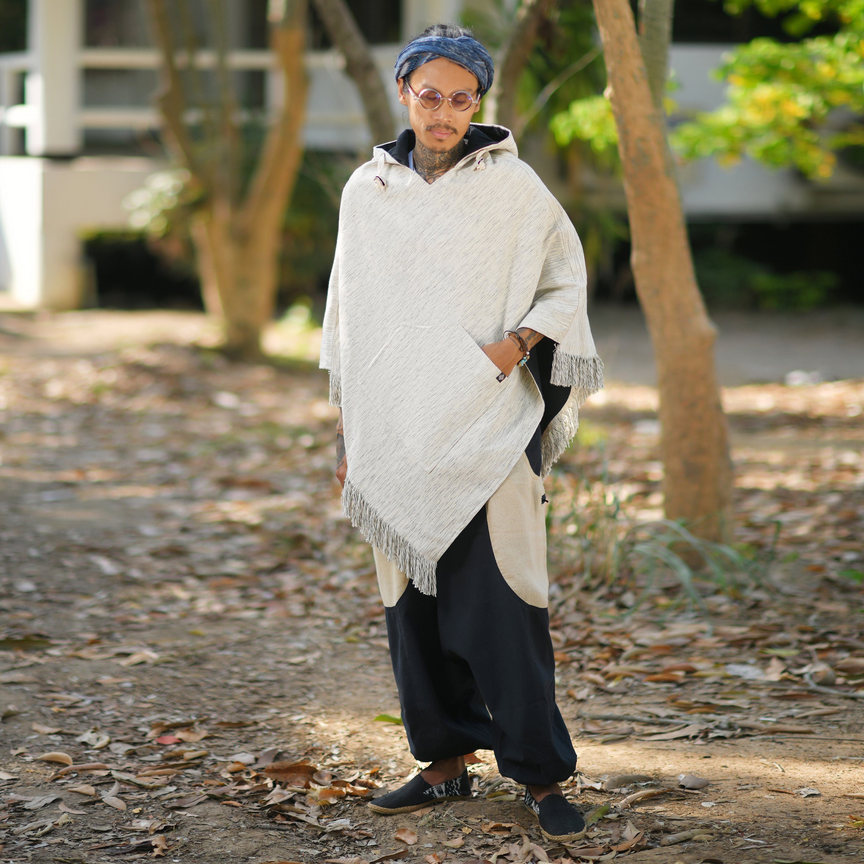 virblatt Poncho Poncho Herren, Baumwolle, Poncho Winter Mexiko Herren Poncho zum Wenden