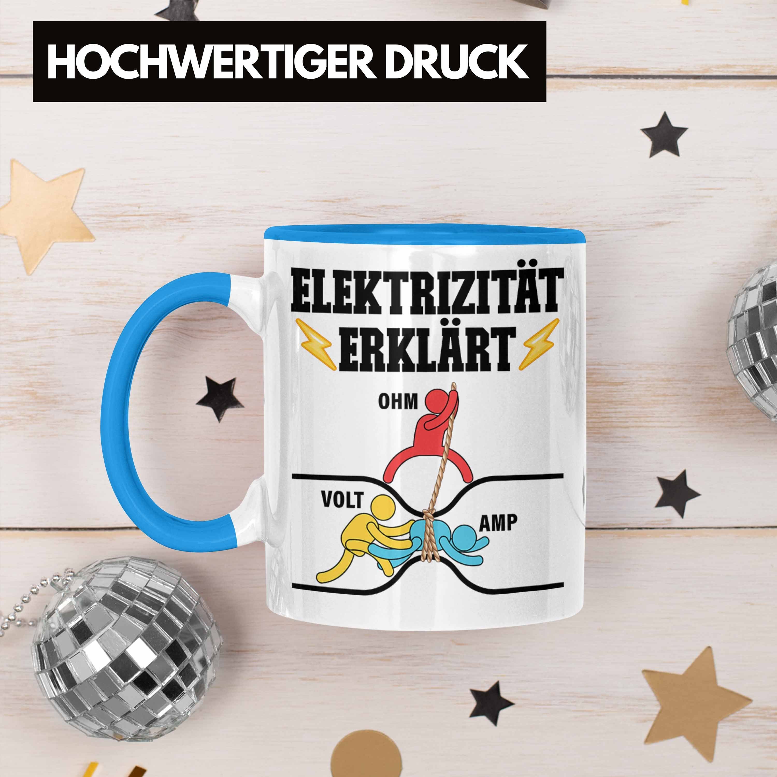 Geschenkidee Elektriker Gadget Trendation Elektroinstallateur Volt Geschenke - Elektrotechnik Tasse Trendation Kaffeetasse Ohm Geschenk Amp Tasse Elektroniker Elektrotechniker Männer Lustig Elektrizität Blau