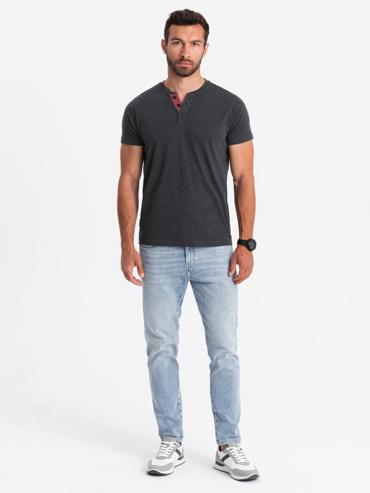 OMBRE T-Shirt Herren-T-Shirt mit rundem Henley-Ausschnitt günstig online kaufen