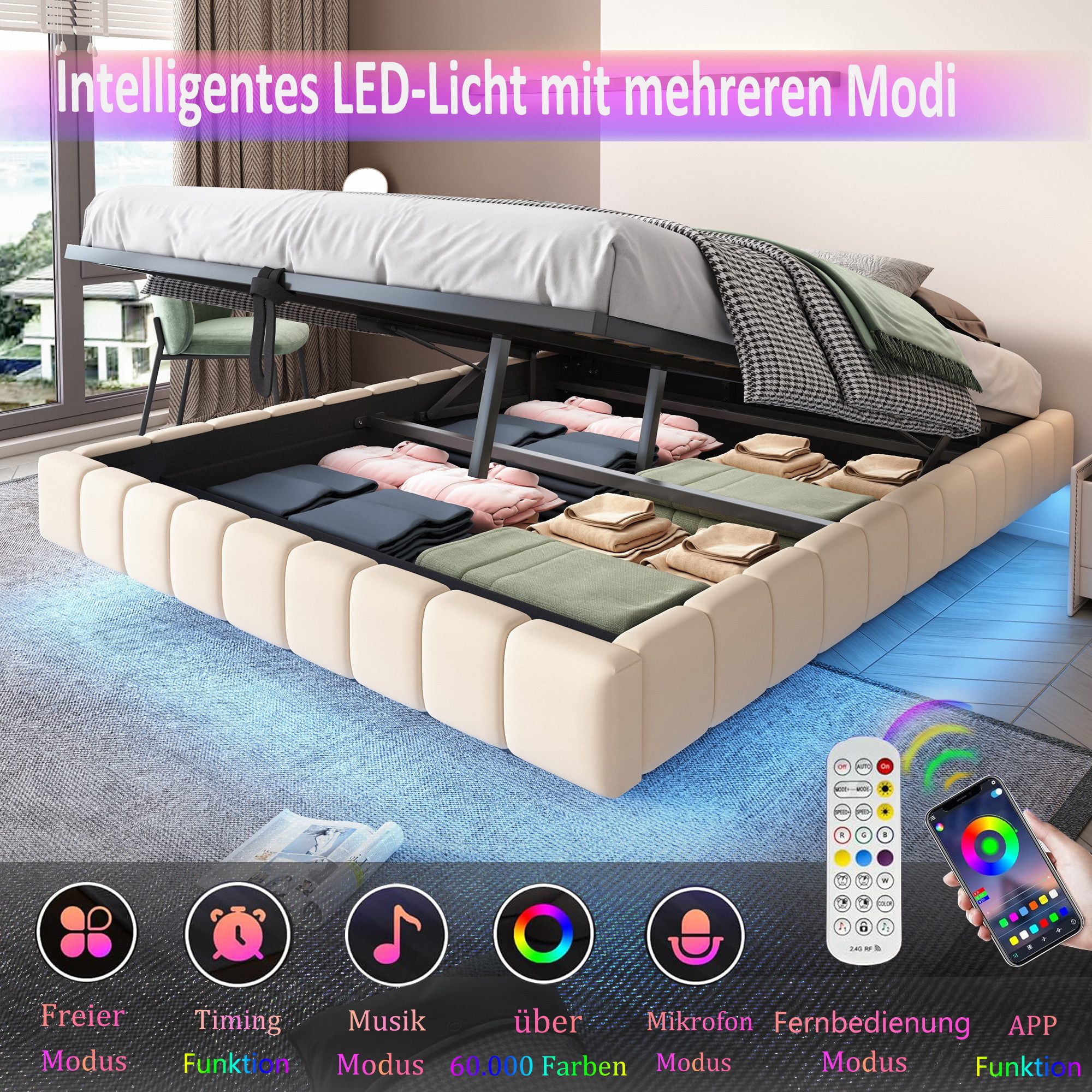 OKWISH Polsterbett Funktionsbett,Kinderbett,Jugendbett,Gästebett (mit Staur günstig online kaufen