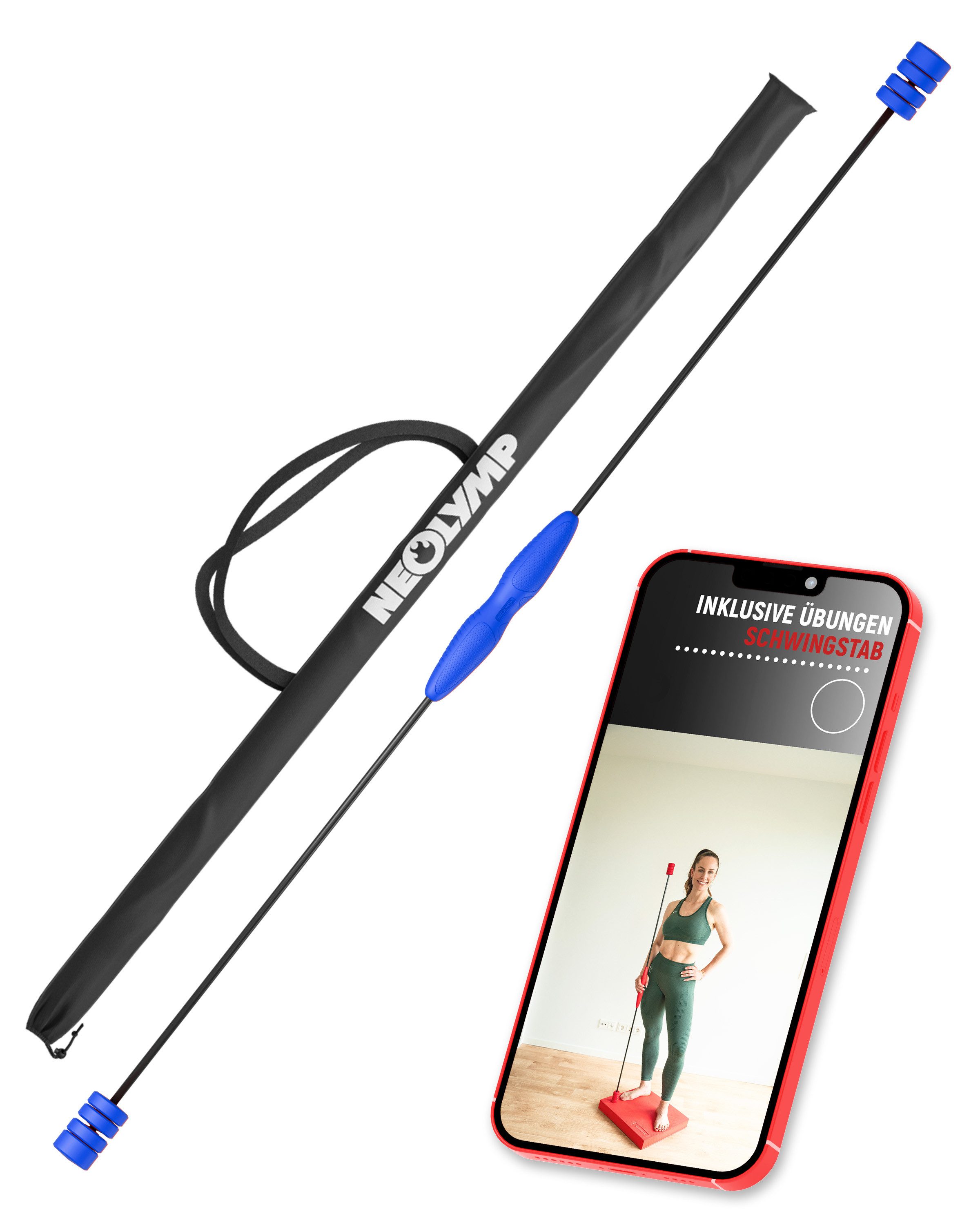 NEOLYMP Swingstick Schwingstab Fitness - Verstellbare Gewichte- Optimaler Schwingenschlag (Schwingstab inklusive Tragetasche und Video Anleitung, Schwingstab inklusive Tragetasche und Video Anleitung), Verstellbar & langlebig. Ideal für Anfänger-Profis. Inkl. Tragetasche