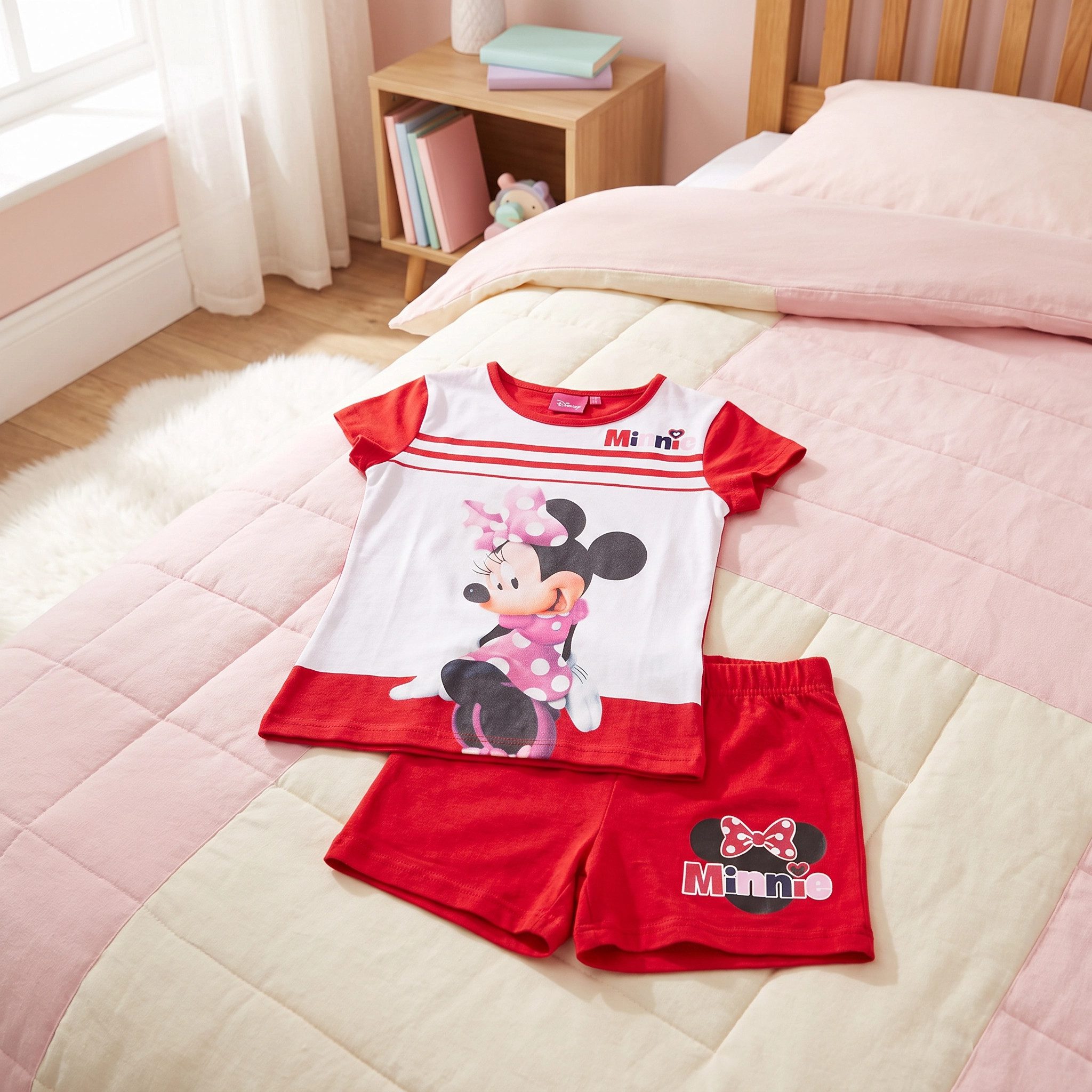 Disney Print-Shirt Disney Minnie Maus Kinder Mädchen Sommerset Shorts plus T-Shirt 100% Baumwolle, Gr. 98 bis 128