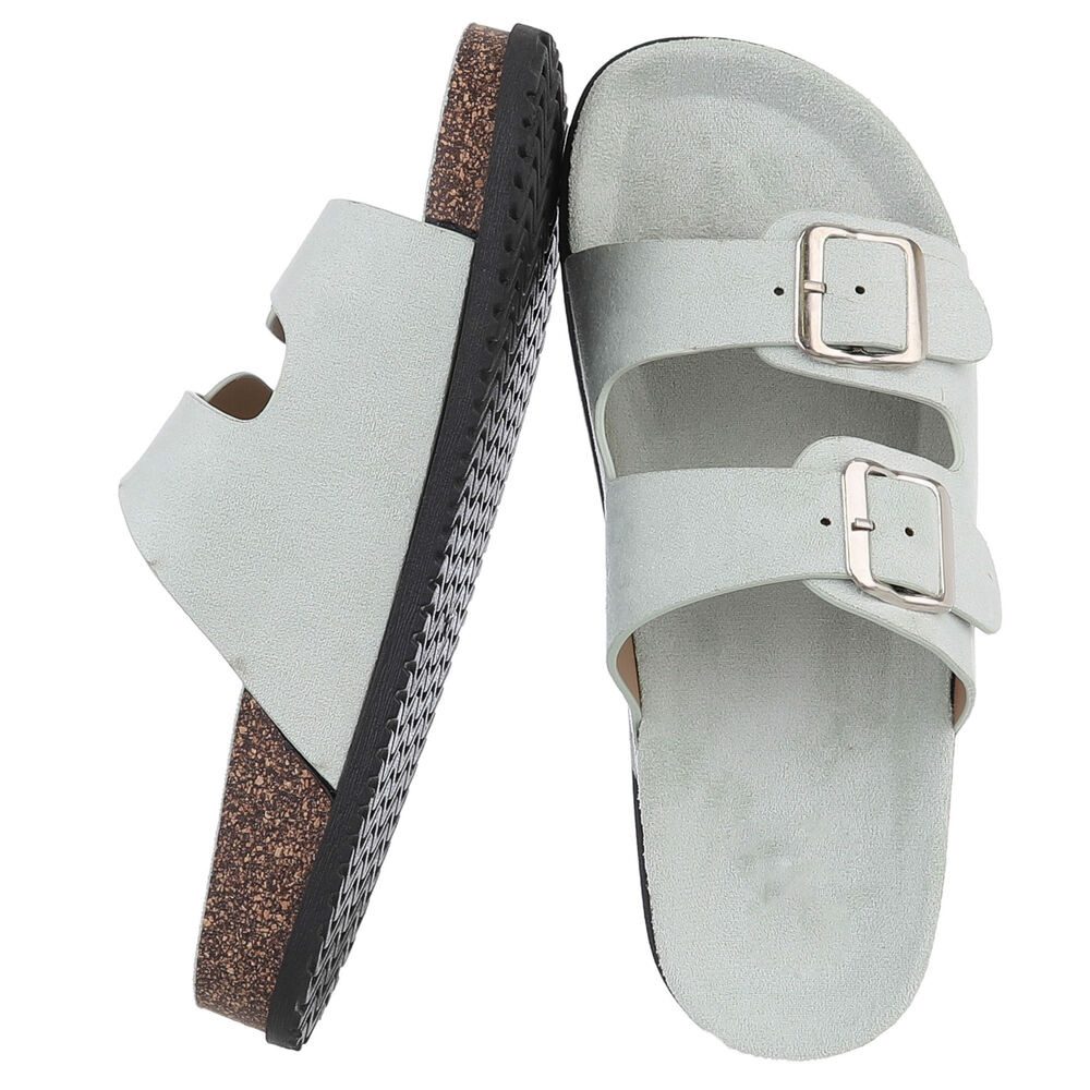 Ital-Design Damen Komfort Sandale mit Schnallen für Freizeit und Alltag Pantolette (91117275) Flach Pantoletten in Hellgrün
