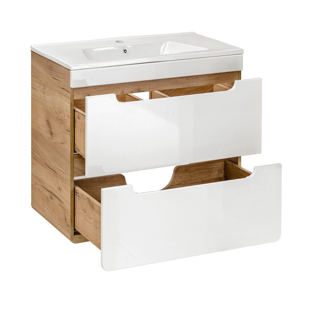 Lomadox Waschtisch LUTON-56, weiß mit Wotan Eiche Nb. 61/60,8/46 cm günstig online kaufen