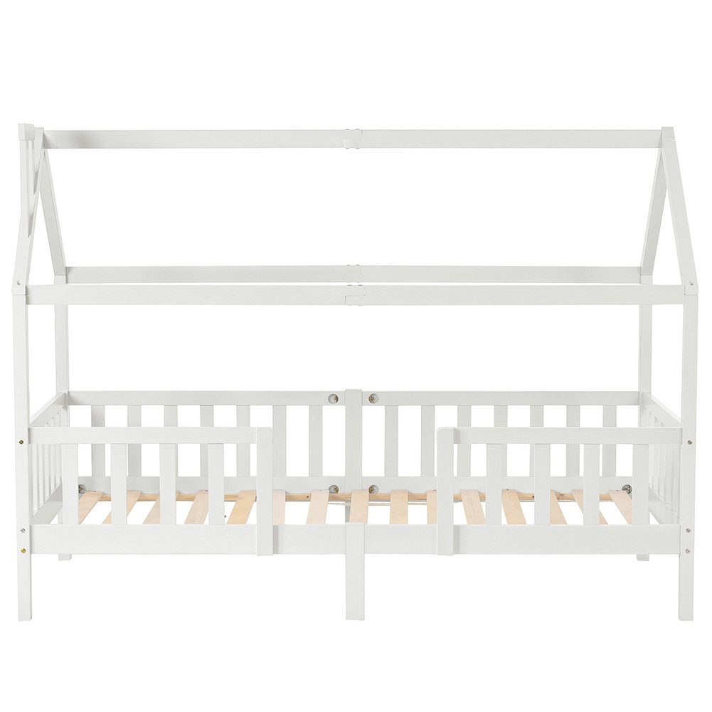 Kinderbett (Hausbett 90 x 200 cm), mit Schornstein, Rausfallschutz und Lattenrost, aus Kiefernholz