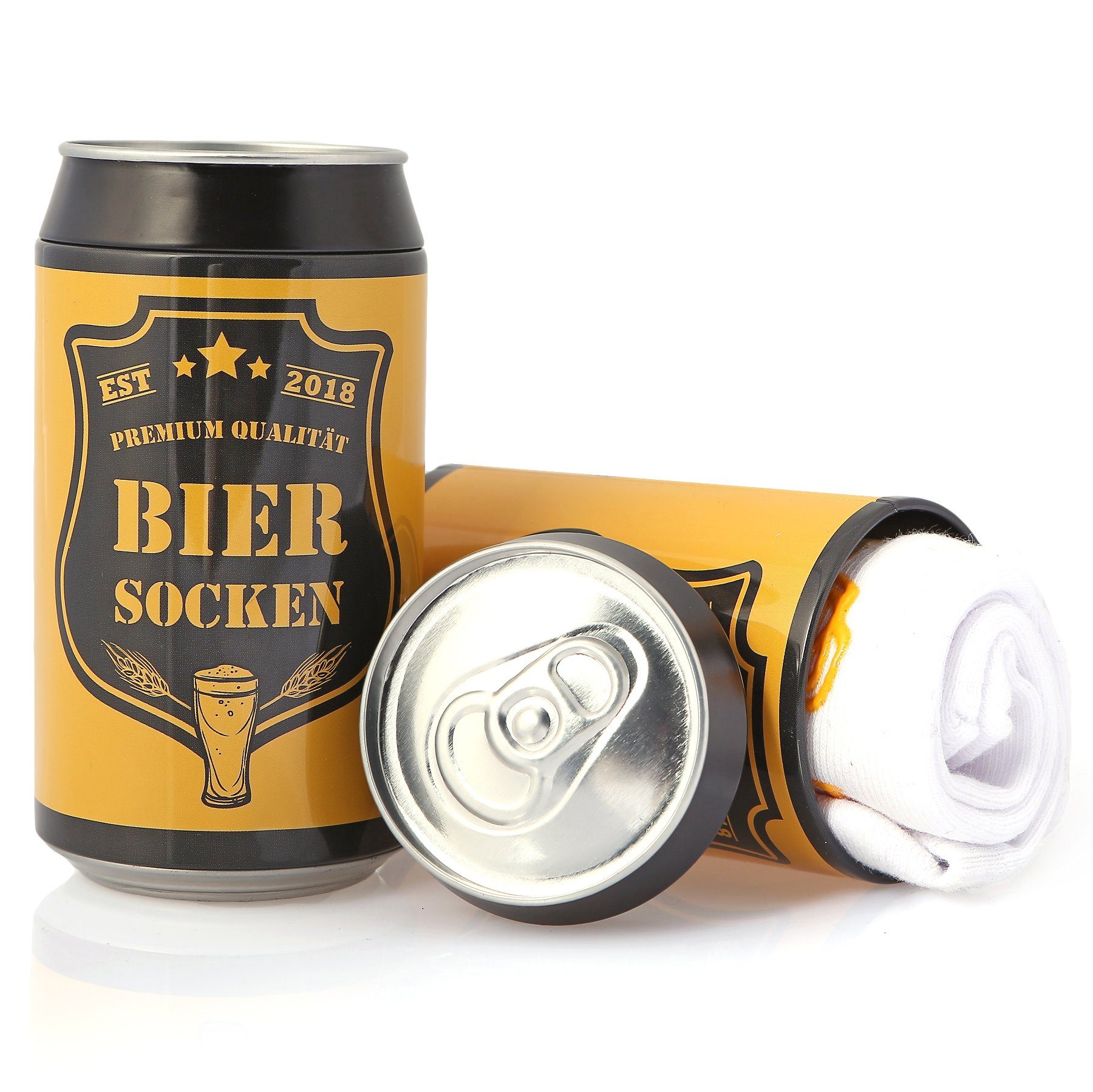 Lucadeau Freizeitsocken Geschenk Männer – Lustige Spruch-Socken in Bierdose rutschfest, Gr. 37-44, Geschenke für Männer, Geburtstagsgeschenk
