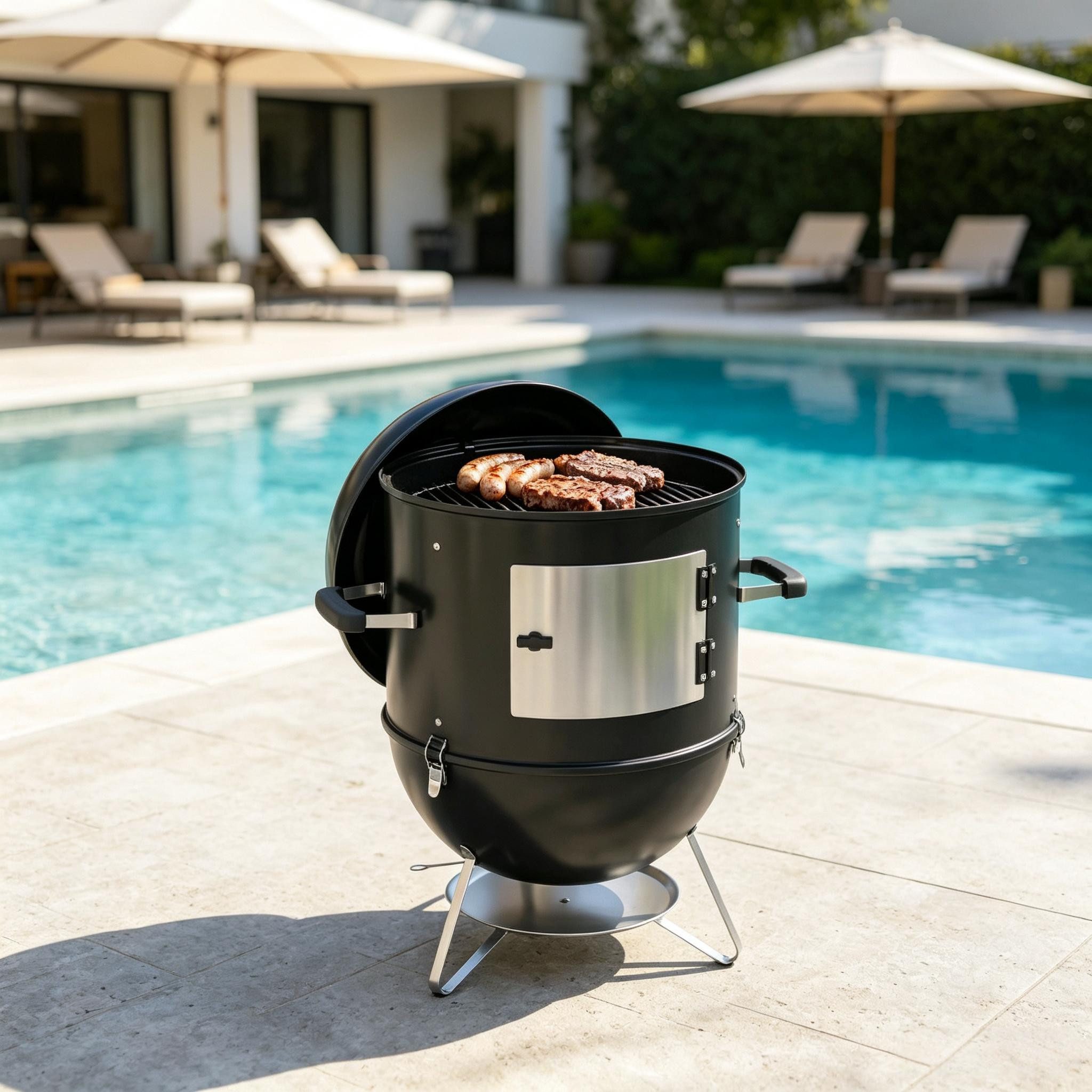 Fine Life Pro Grill Standfuß 3-in-1 Rauchkammer, 3 Küchengitter, Thermometer, einstellbare Belüftung